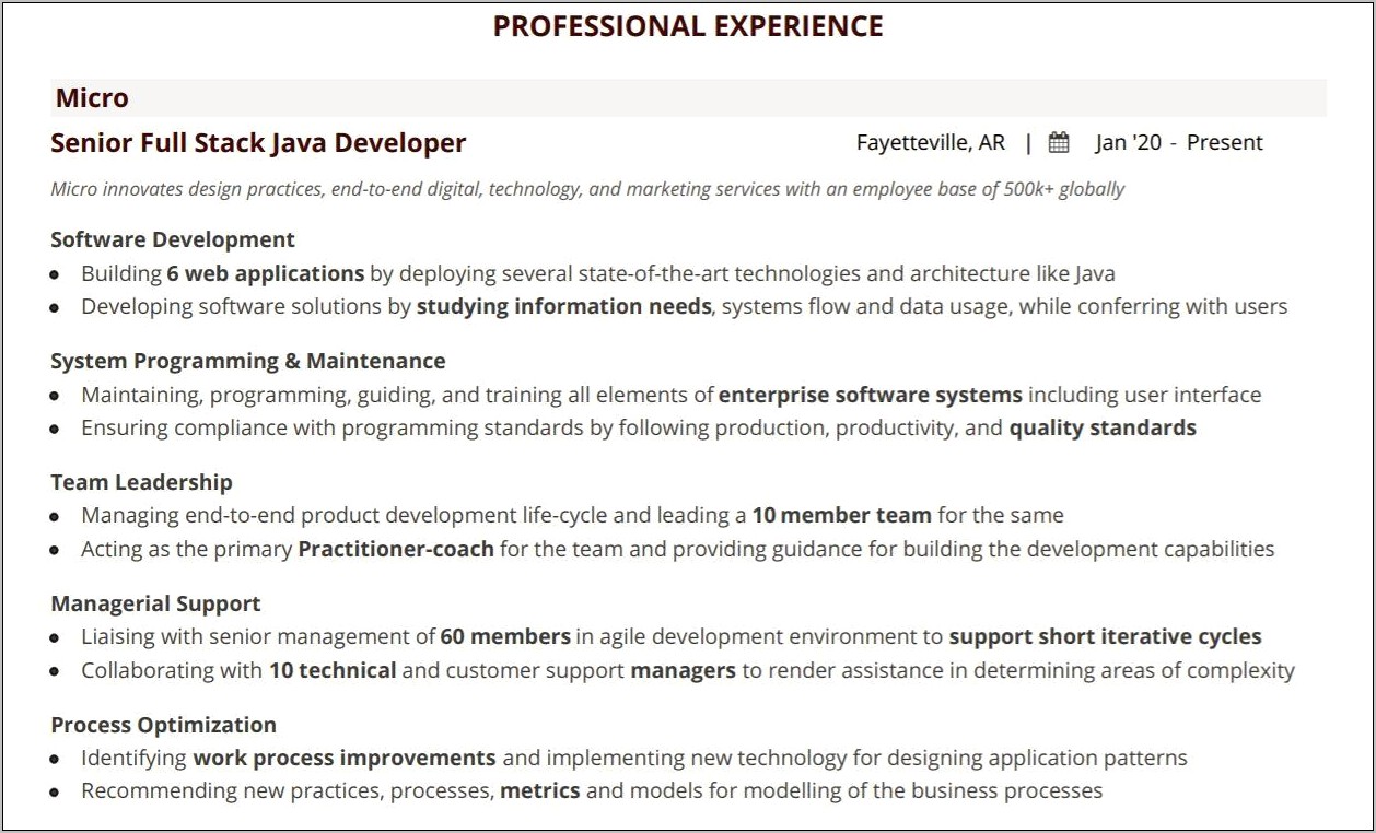 2 Years Of Experience In Java Resume Format