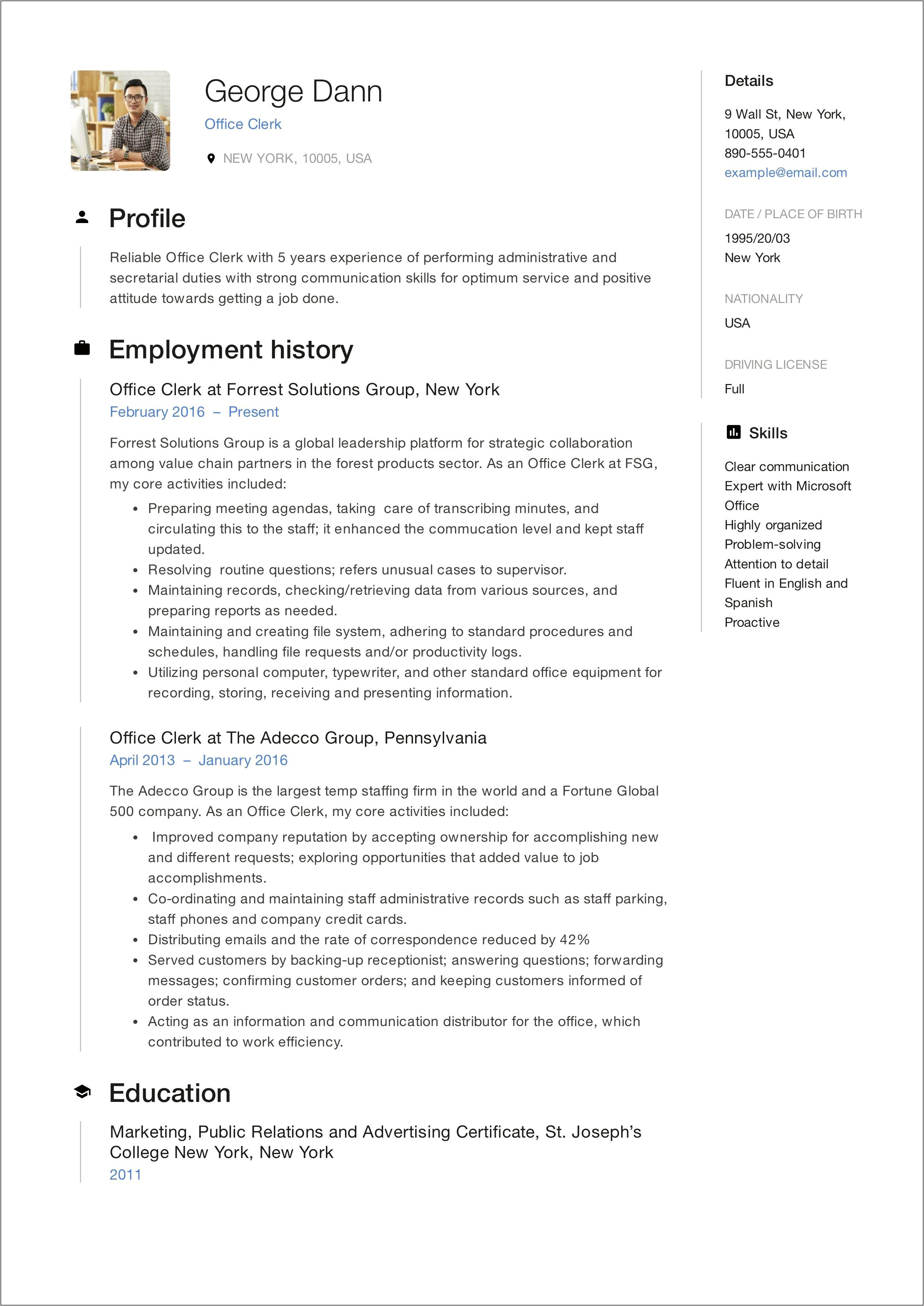 40+ Office Clerk Resume Samples Jobherojobhero