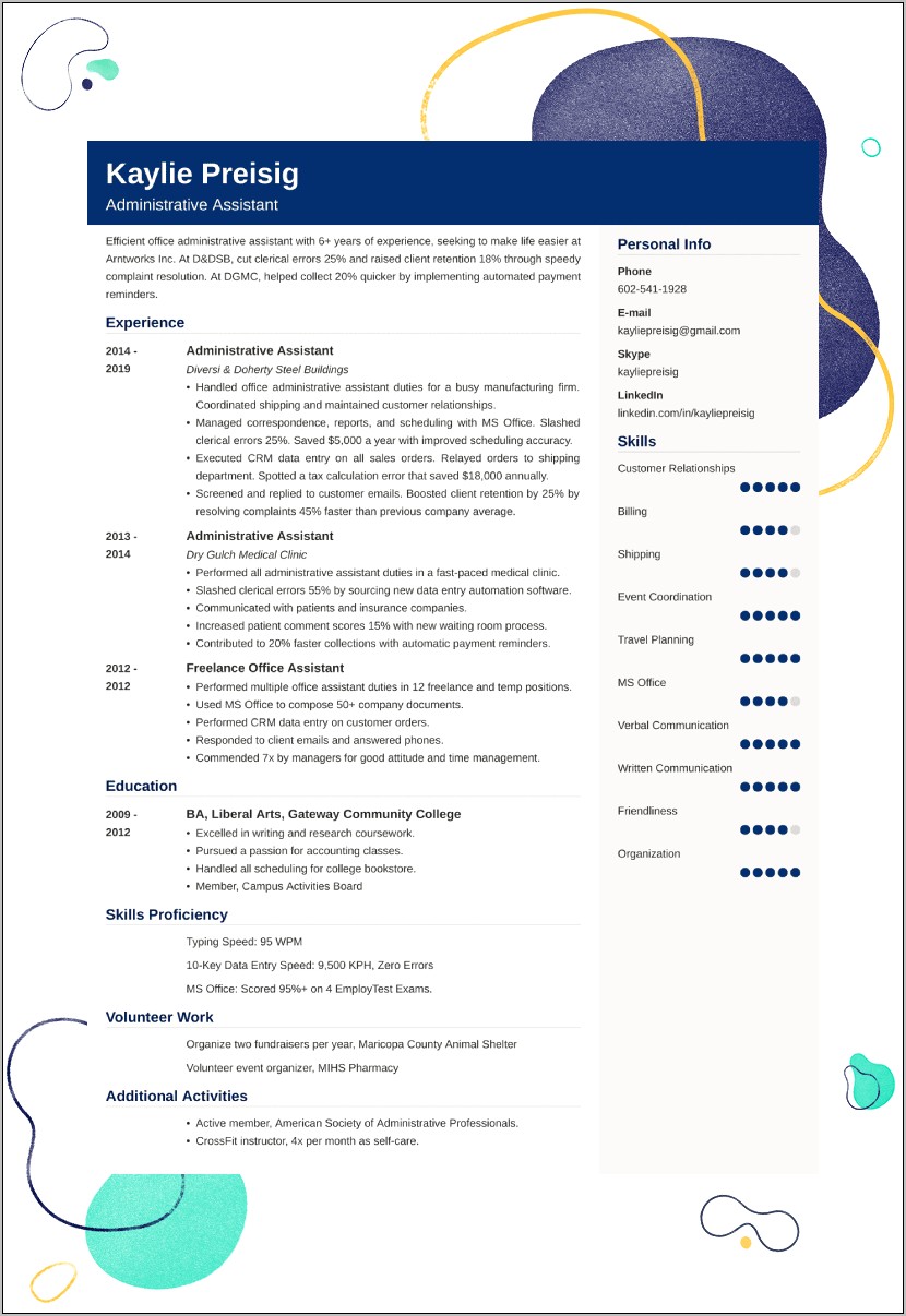 A Sample Resume For Administrative Assistant