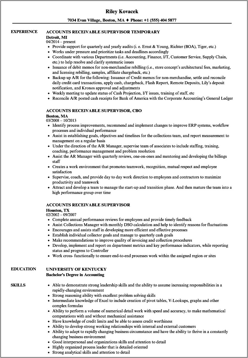 Accounts Receivable Team Leader Resume Sample