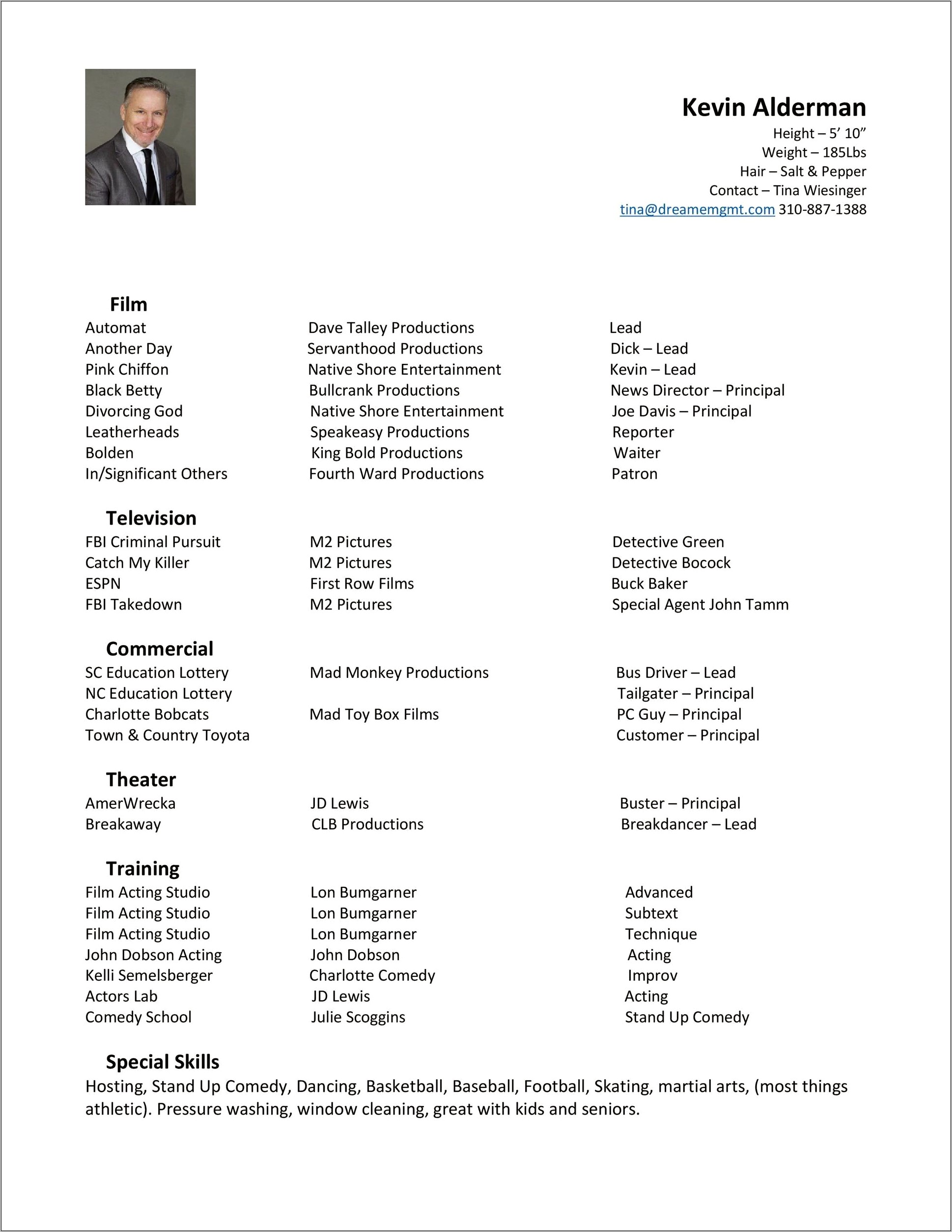 Acting Resume Free Template With Photo