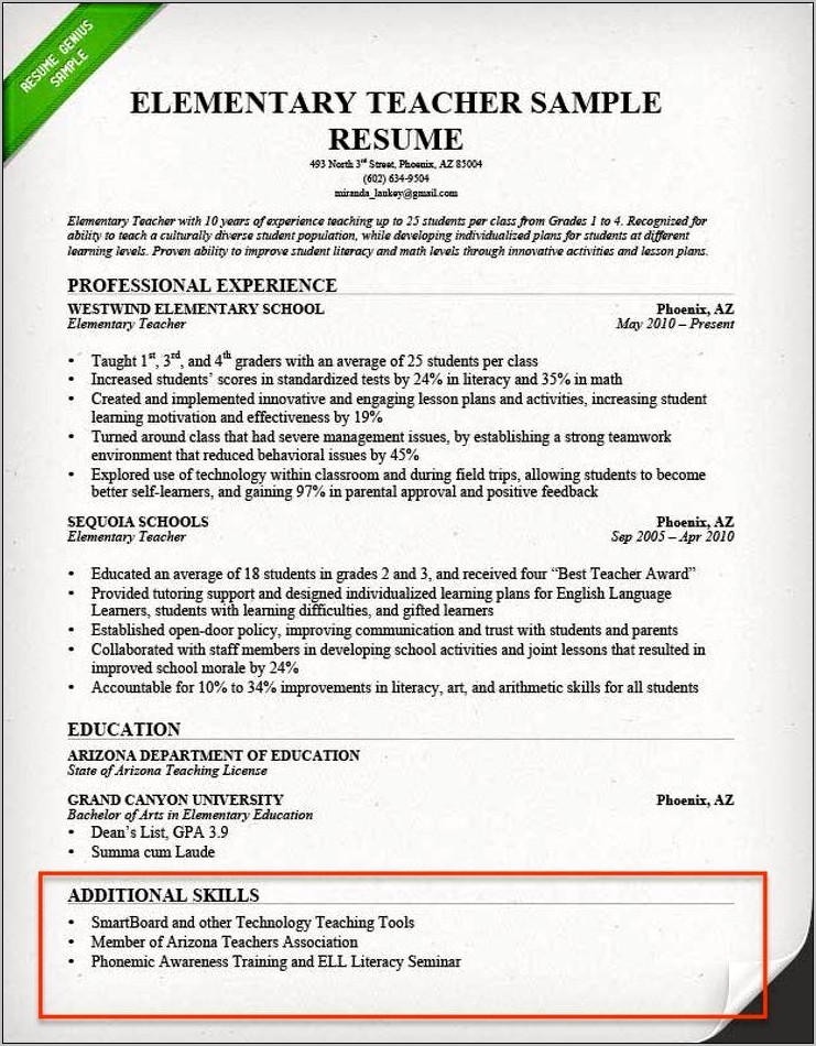 Additional Skills And Activitis In Resume