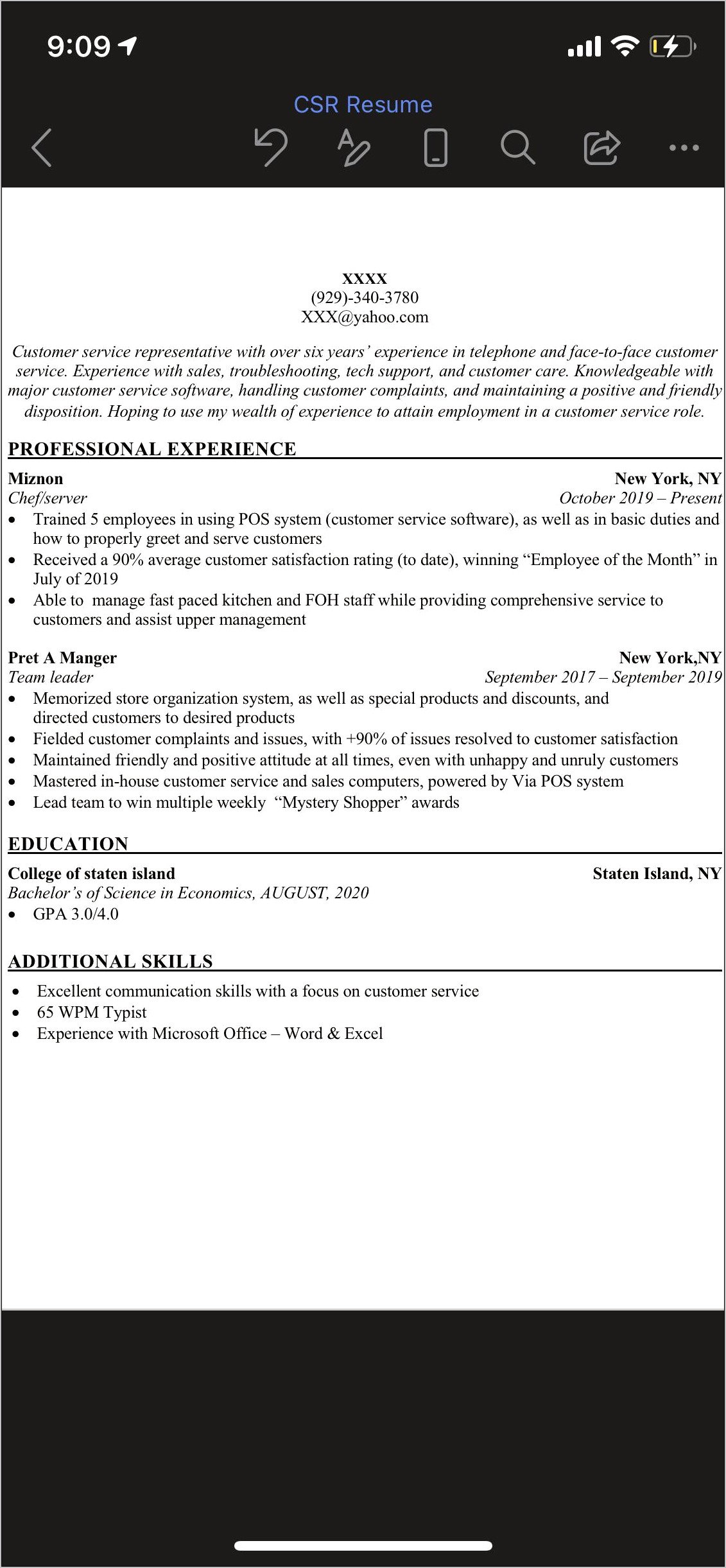 Additional Skills For Resume Customer Service