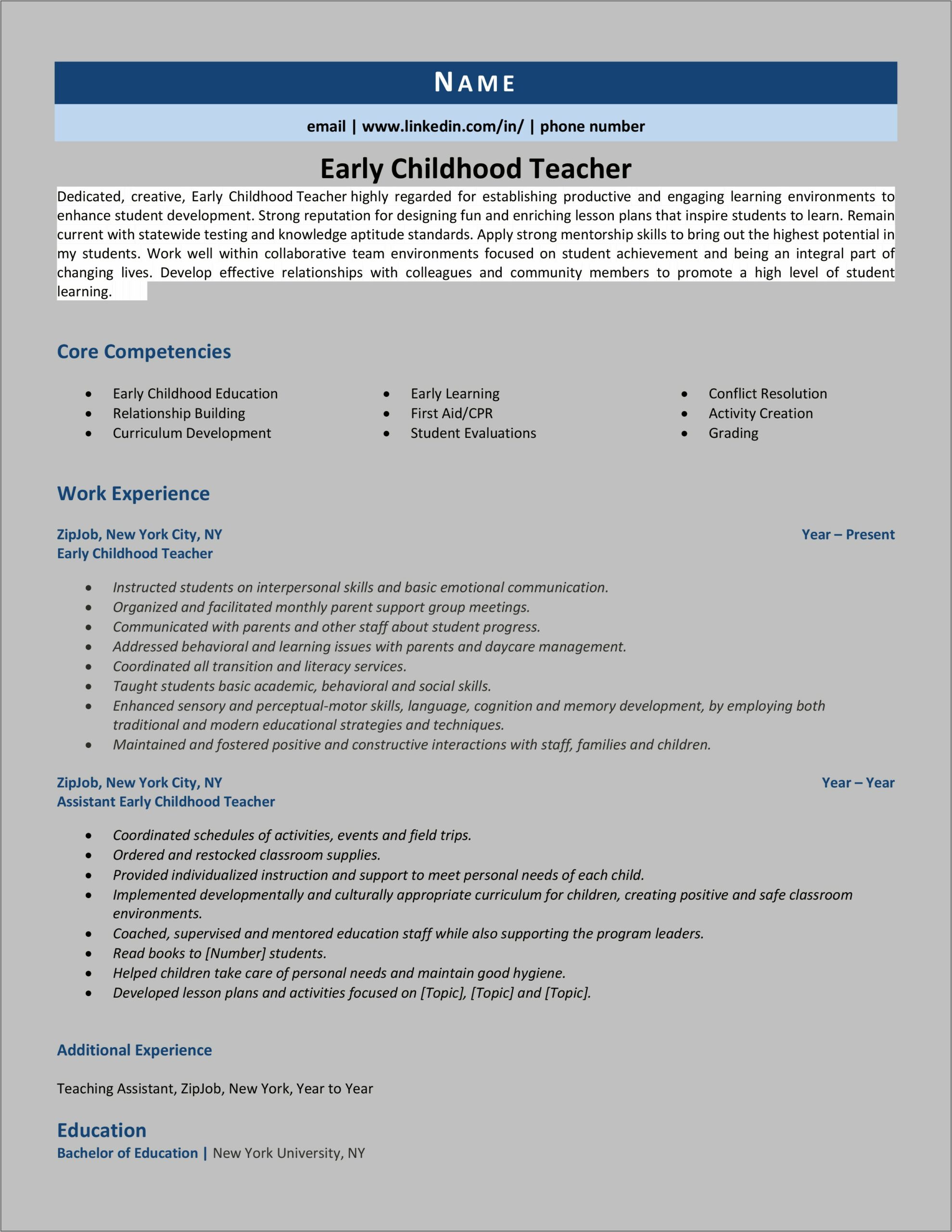 Art Teacher Resume Examples Work Experience Section