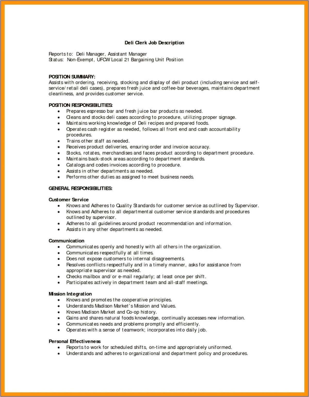 Assistant Supervisor Job Description For Resume