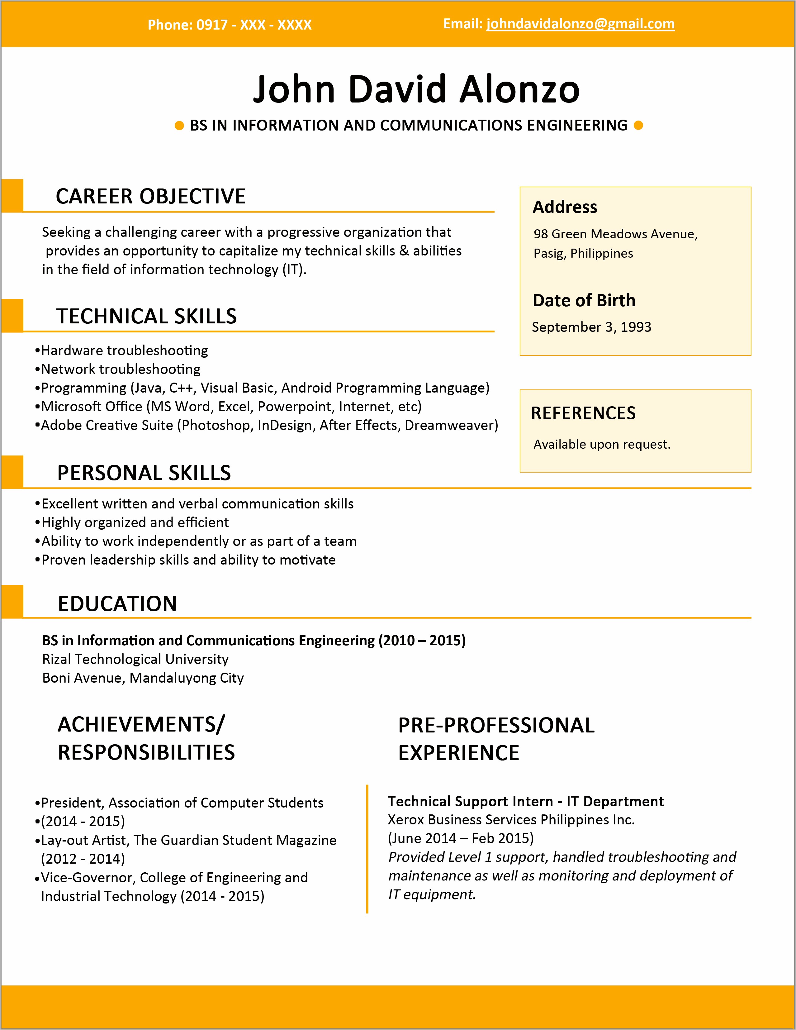 Basic Blank Resume Pdf Free Download