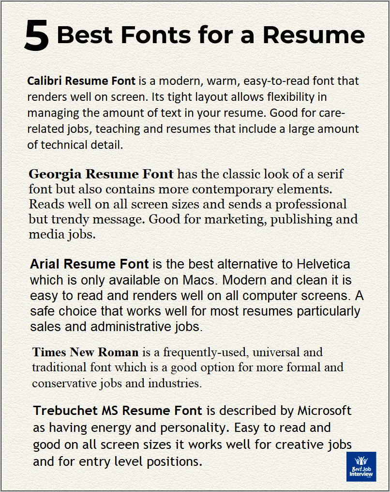 Best Font To Use Ro Resume