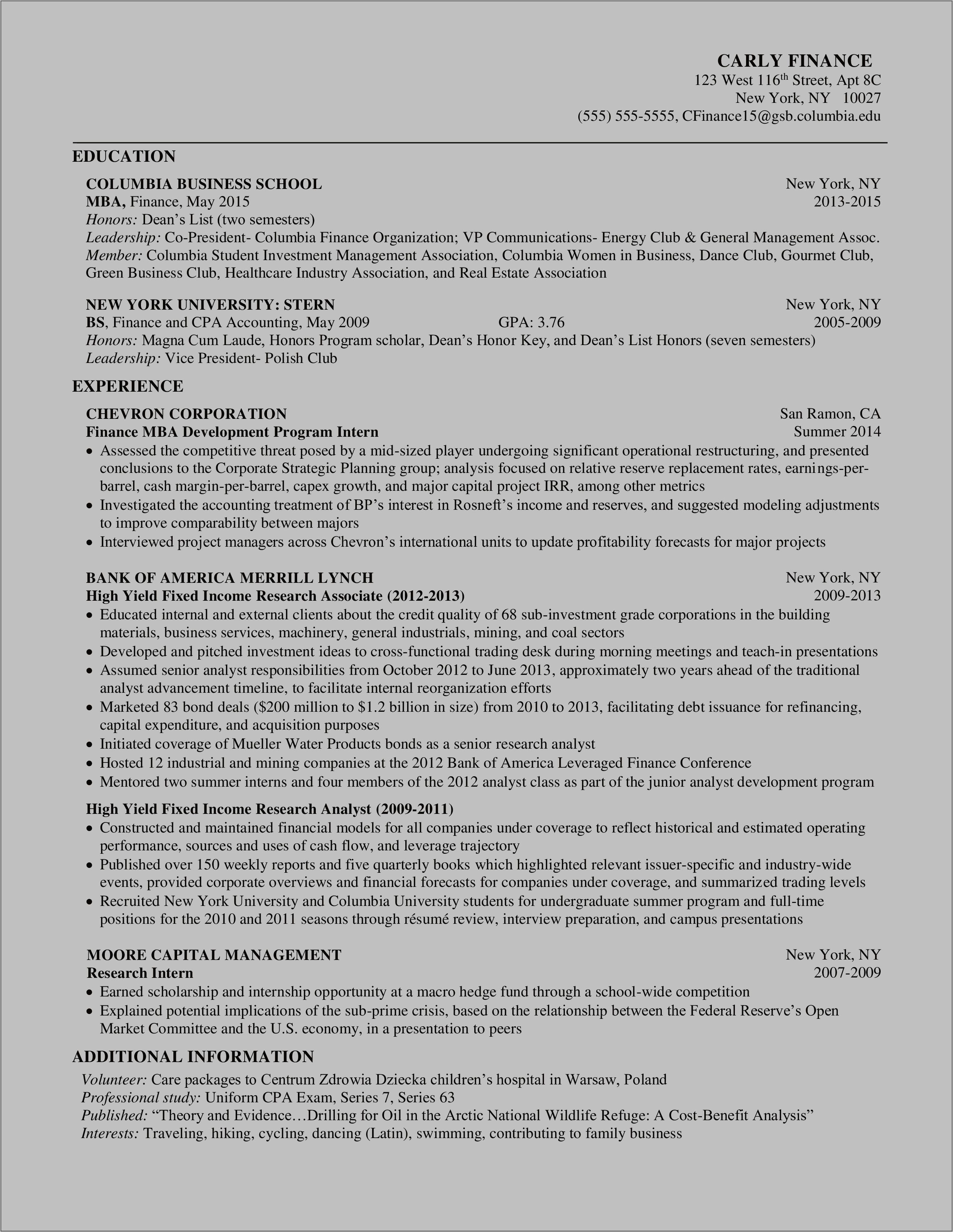 Best Mba Resume Format Font Size