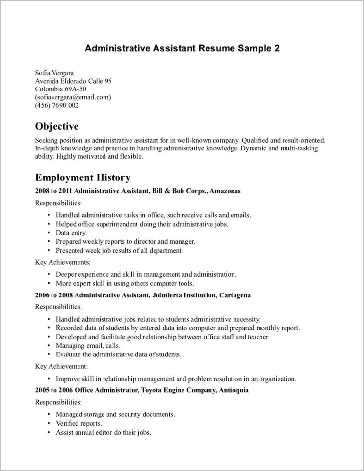 Best Resume Objective For Administrative Assistant