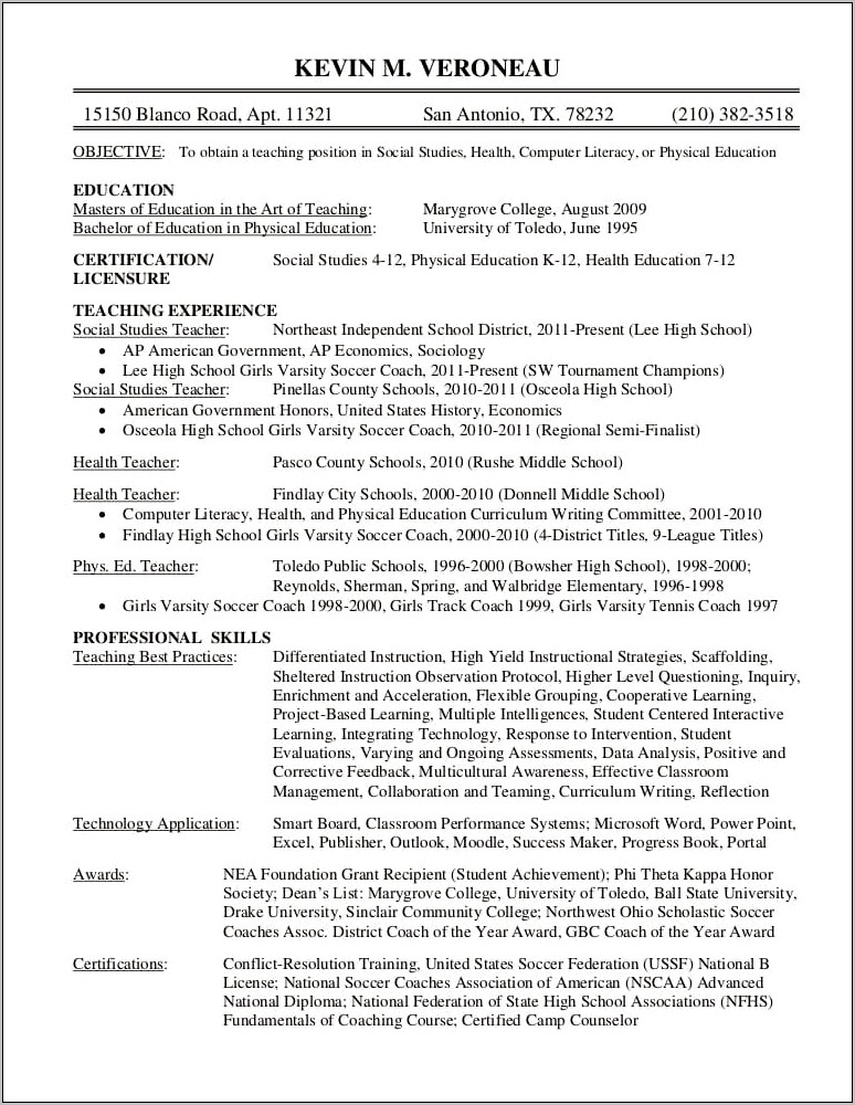 Best Resume Template For Independent School Teachers