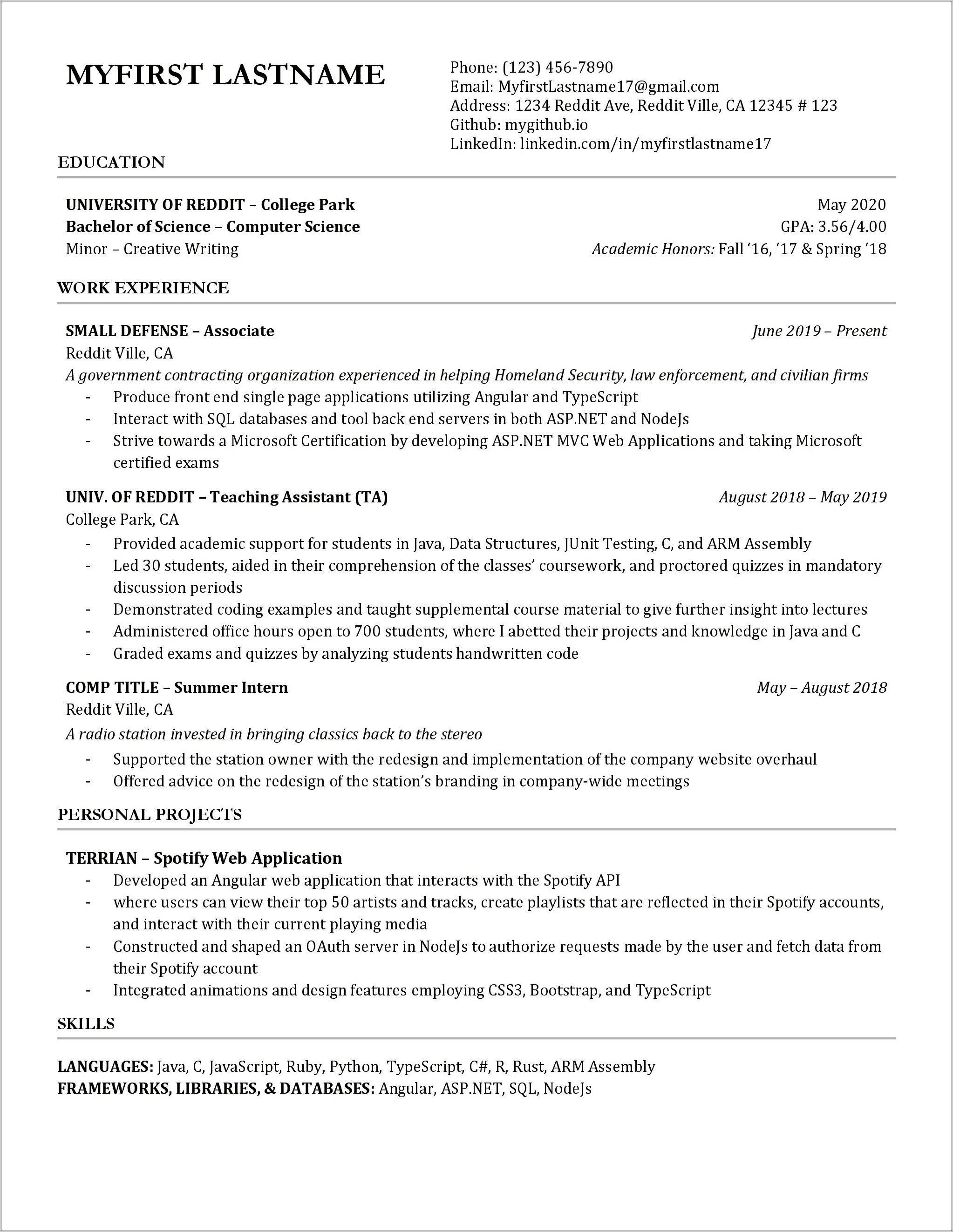 Best Things To Put Under Projects On Resume