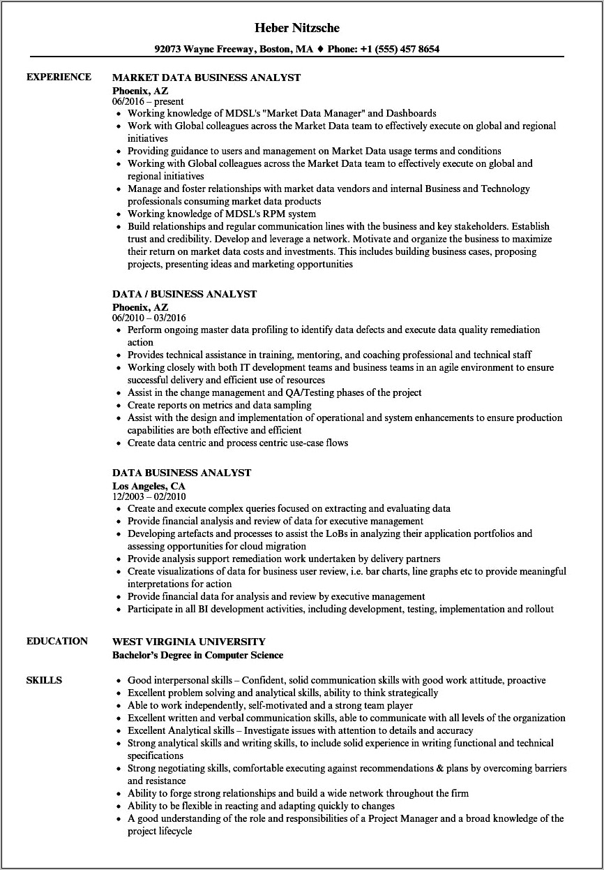 Business Analyst Skills Uml Oracle Workflows Sharepoint Resume