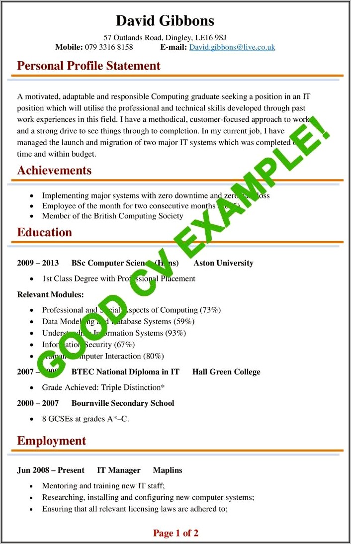 Cal Poly Example Resume Laes