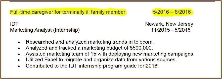 Caregiver Job Summary Word For Resume