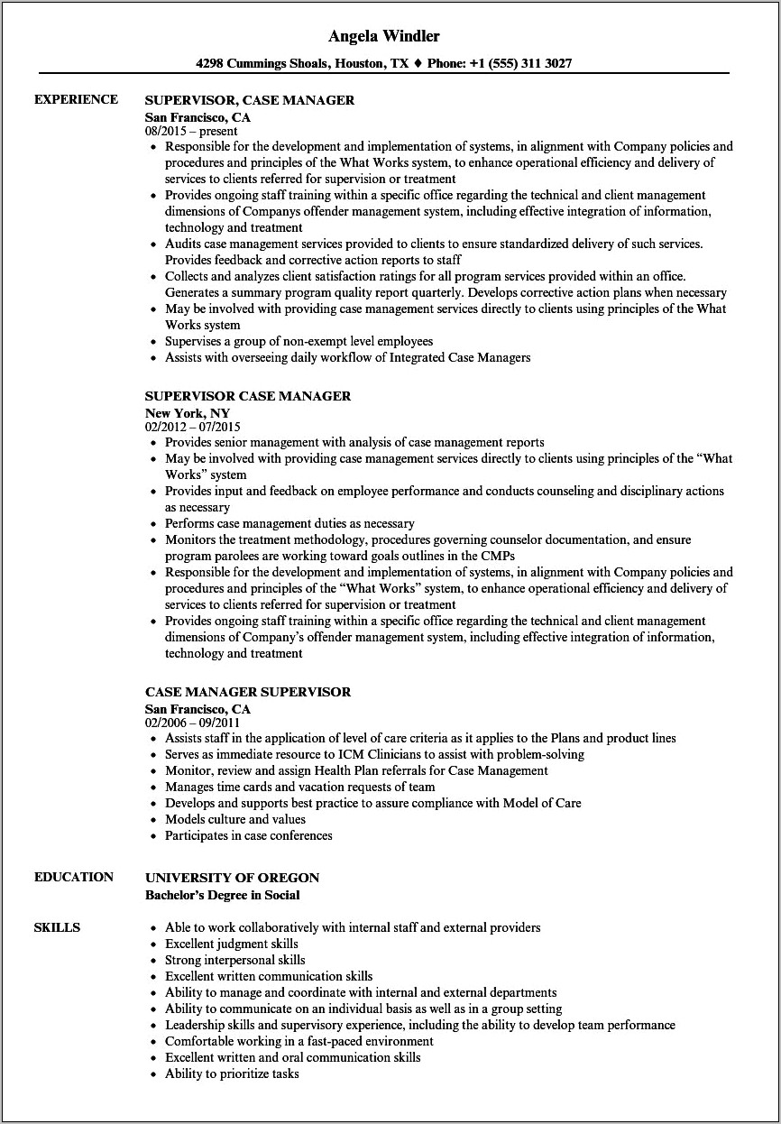 Case Management Description On A Good Resume