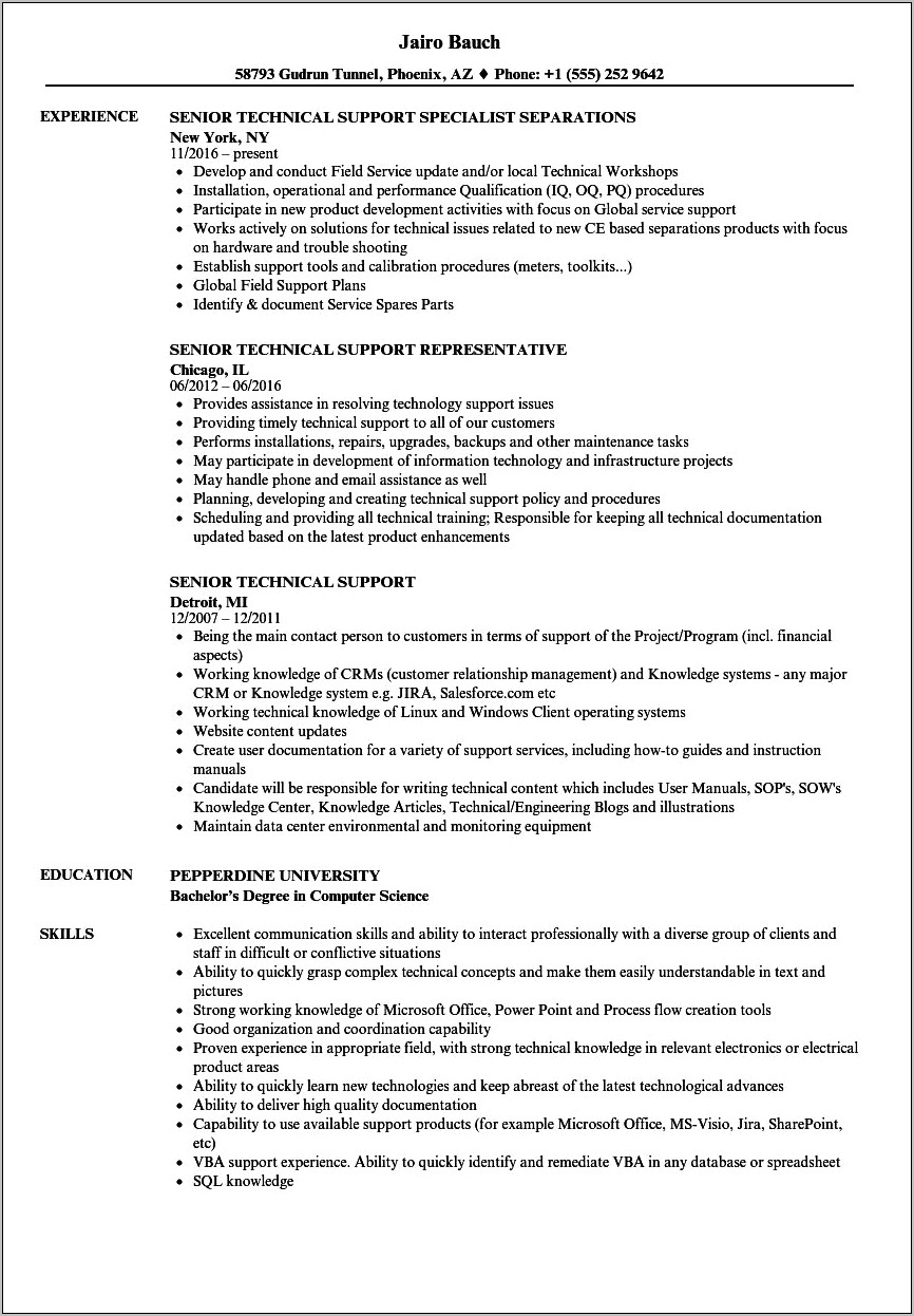 Cellular Technical Support Job Description For Resume