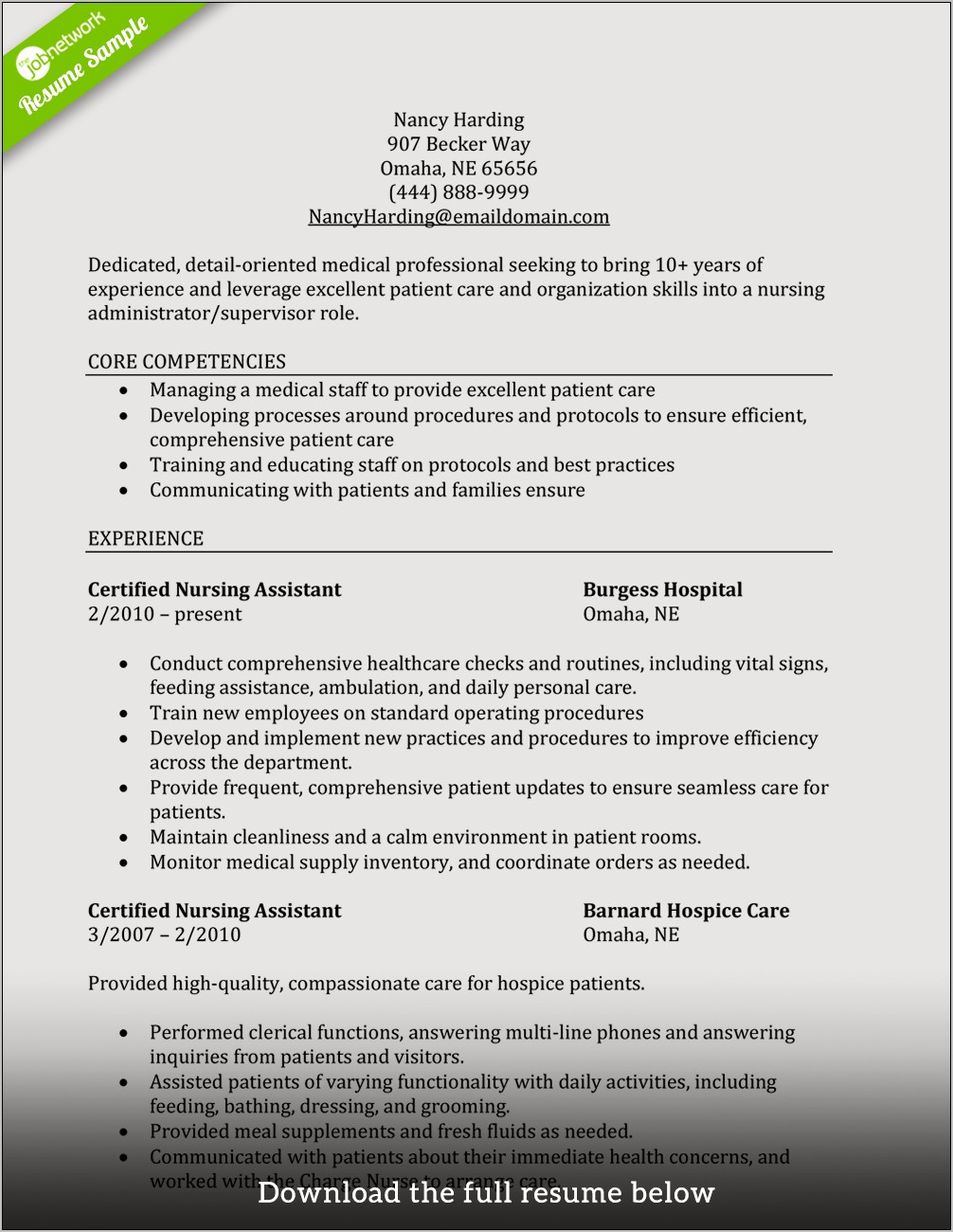 Certified Nurses Assistant Job Description For Resume