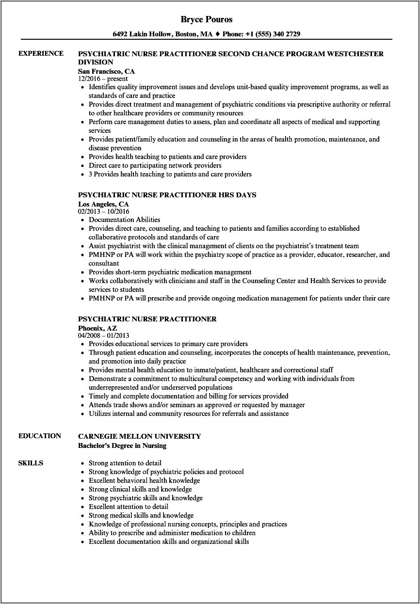 Child Mental Health Psychiatric Rn Resume Sample