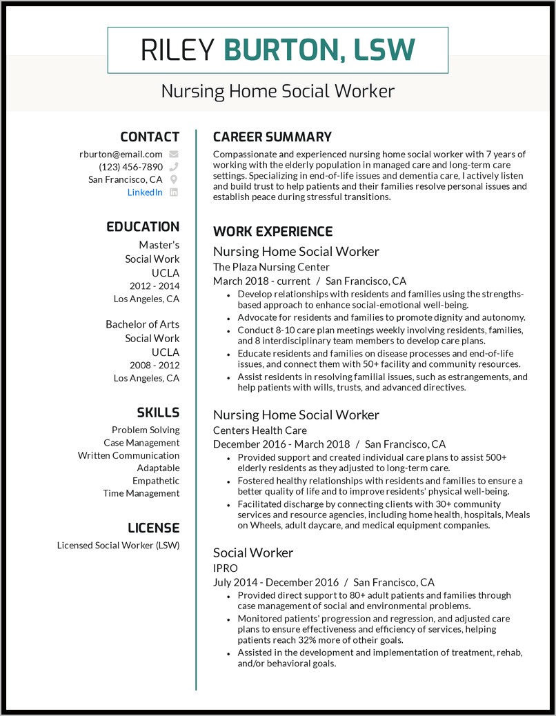 Children's Hospital Social Work Resume