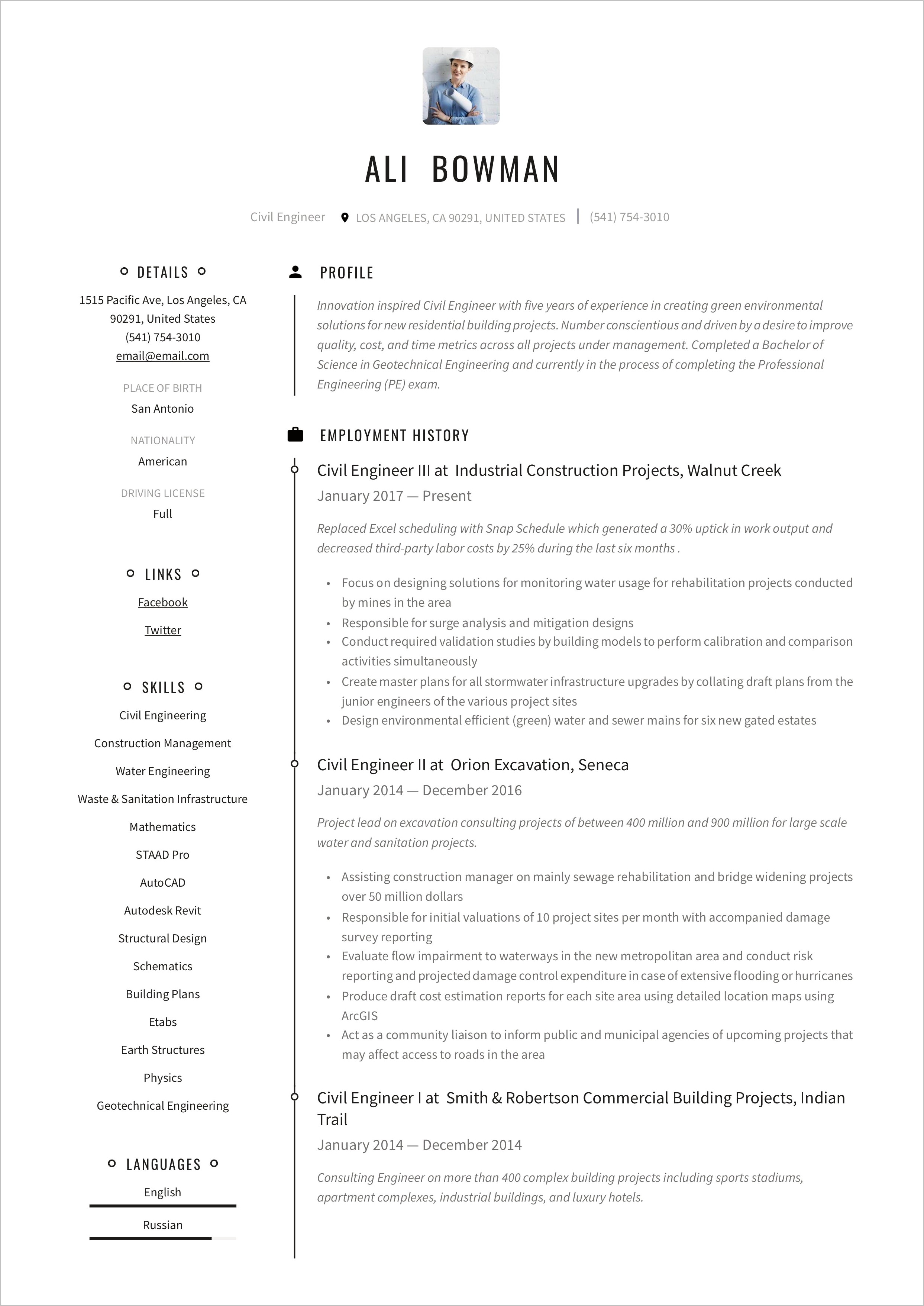 Civil Engineer Resume Sample Free Download