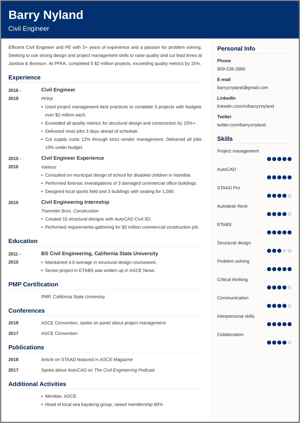 Civil Engineering Skills And Abilities Resume