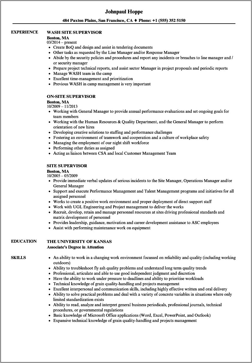 Civil Supervisor Resume Word Format Download