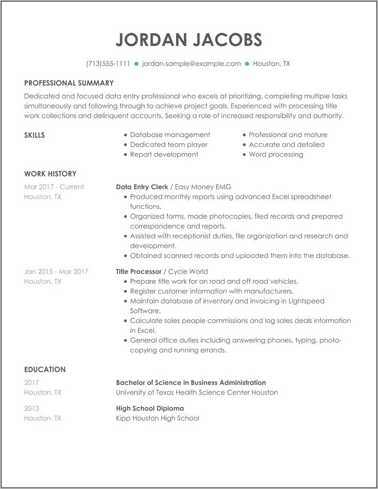 Clerical Resume Sample With No Experience