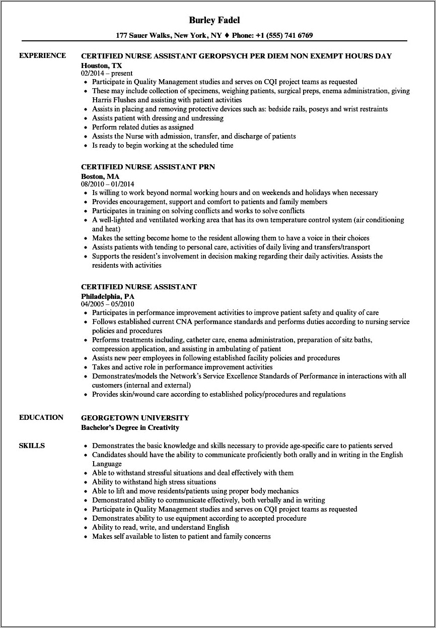 Cna Job Description For Resume Objective