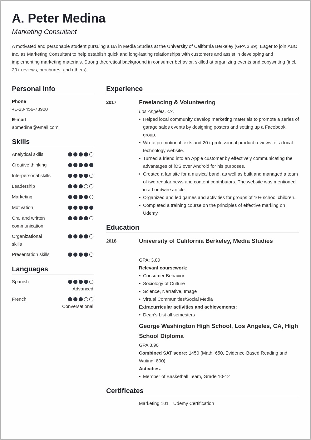 College Student Sample Resume No Experience'