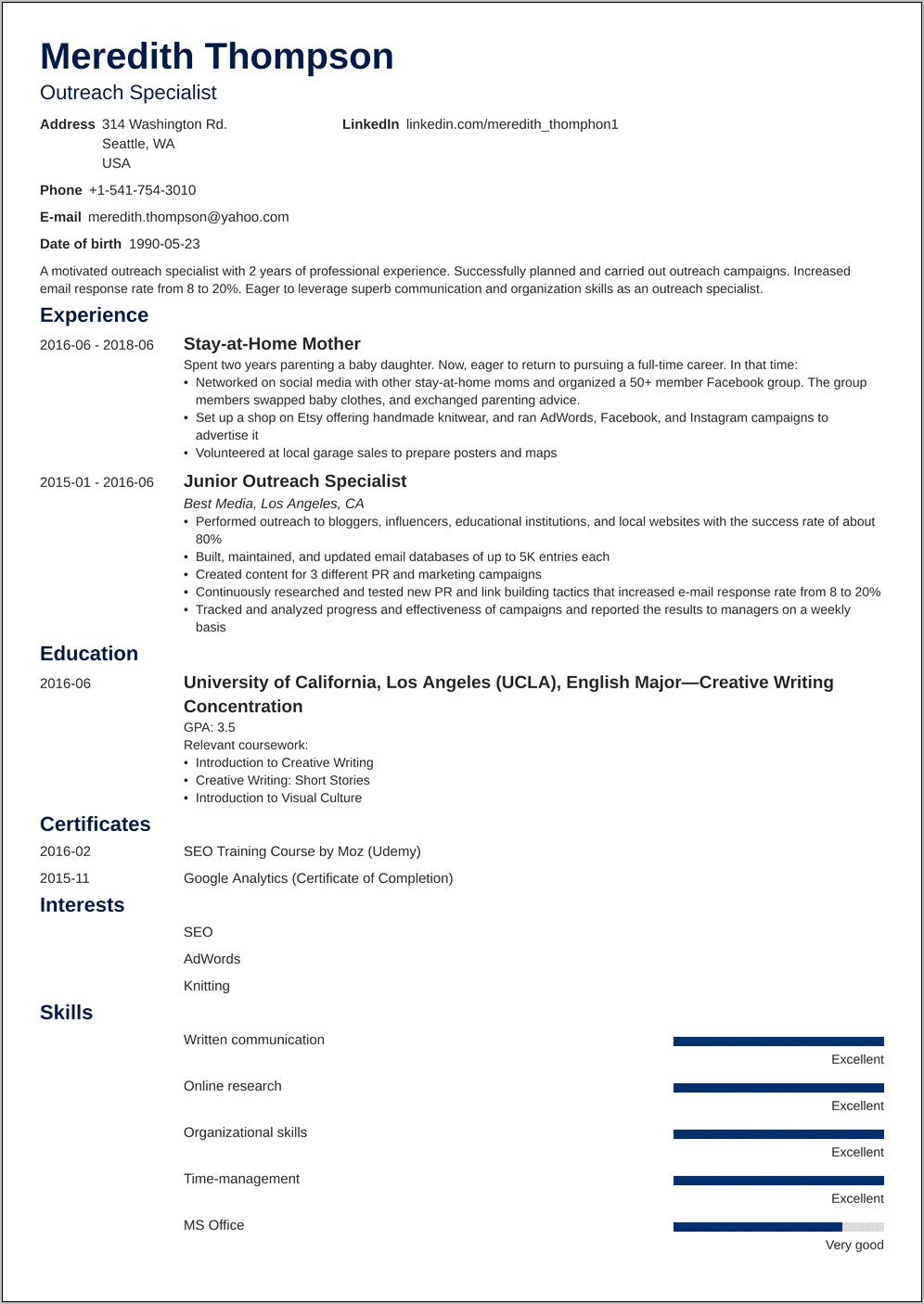 Combination Resume Stay At Home Mom Examples