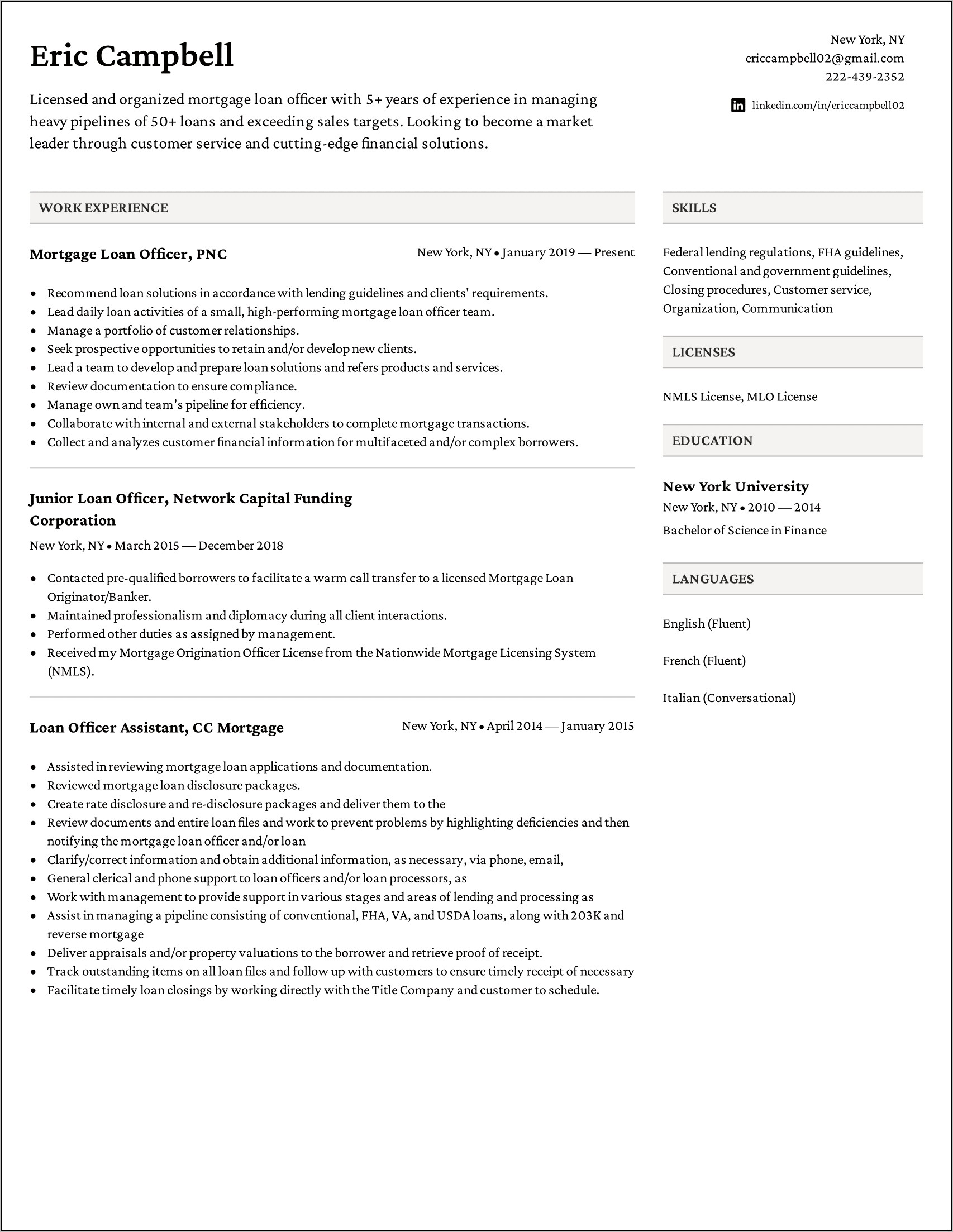 Commercial Real Estate Mortgage Originator Sample Resume