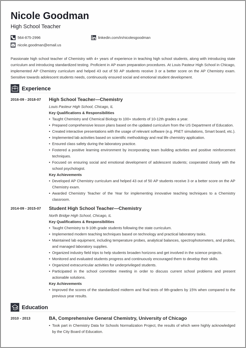 Components Of A High School Resume