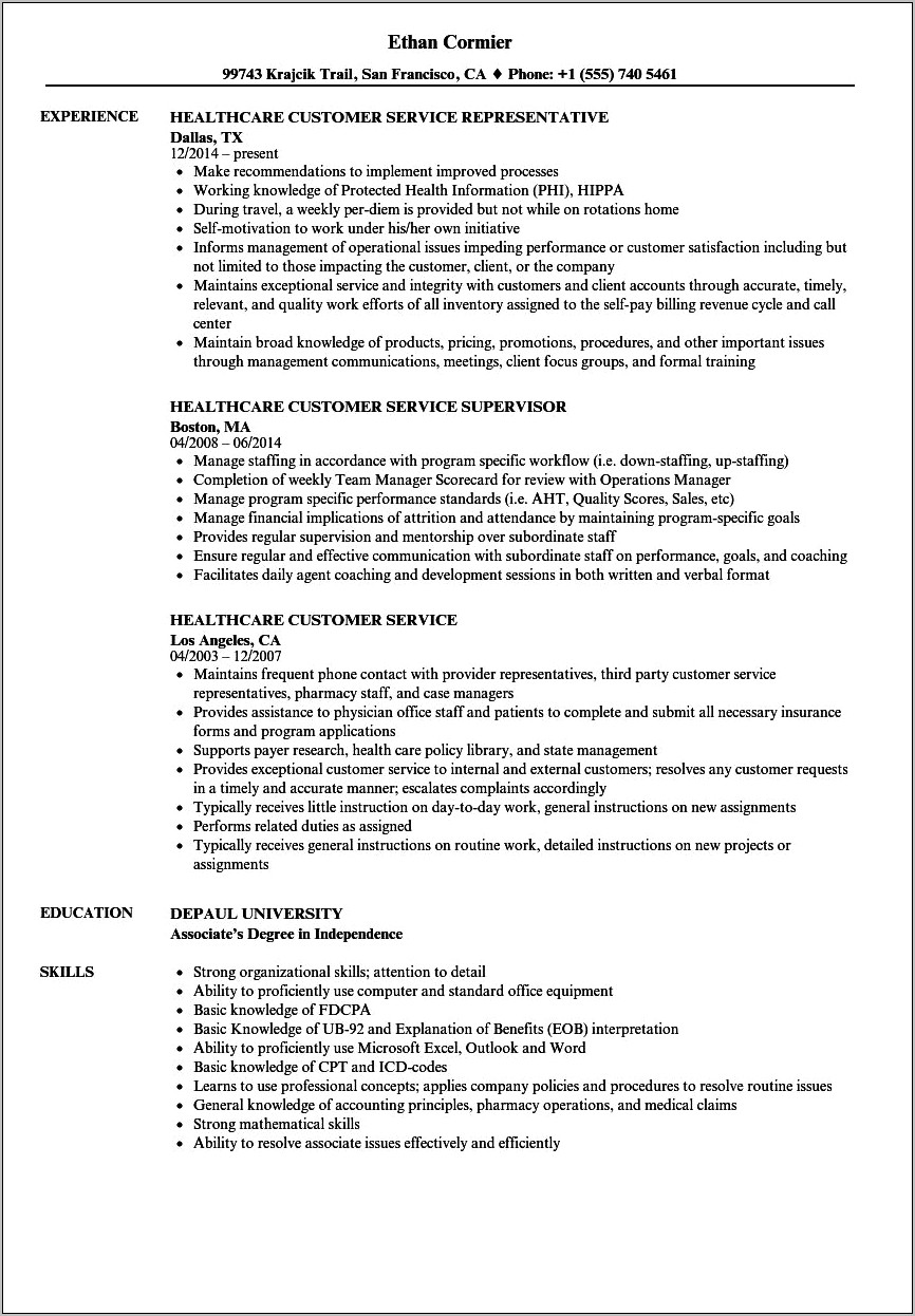 Costumer Service Job Resume Examples