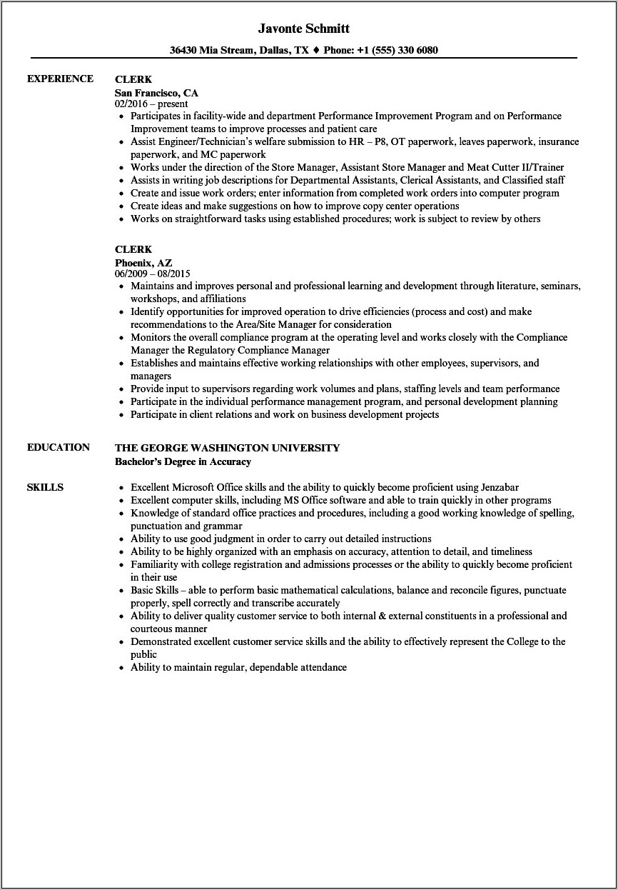 Criminal And Traffic Clerk Resume Examples