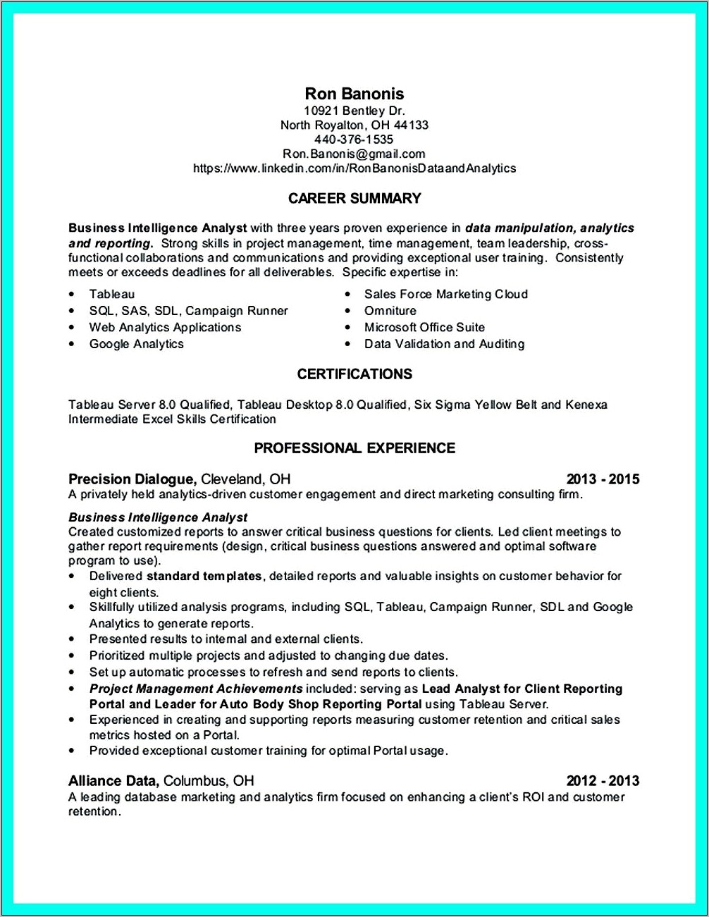 Customer And Market Intelligence Analyst Objective Resume