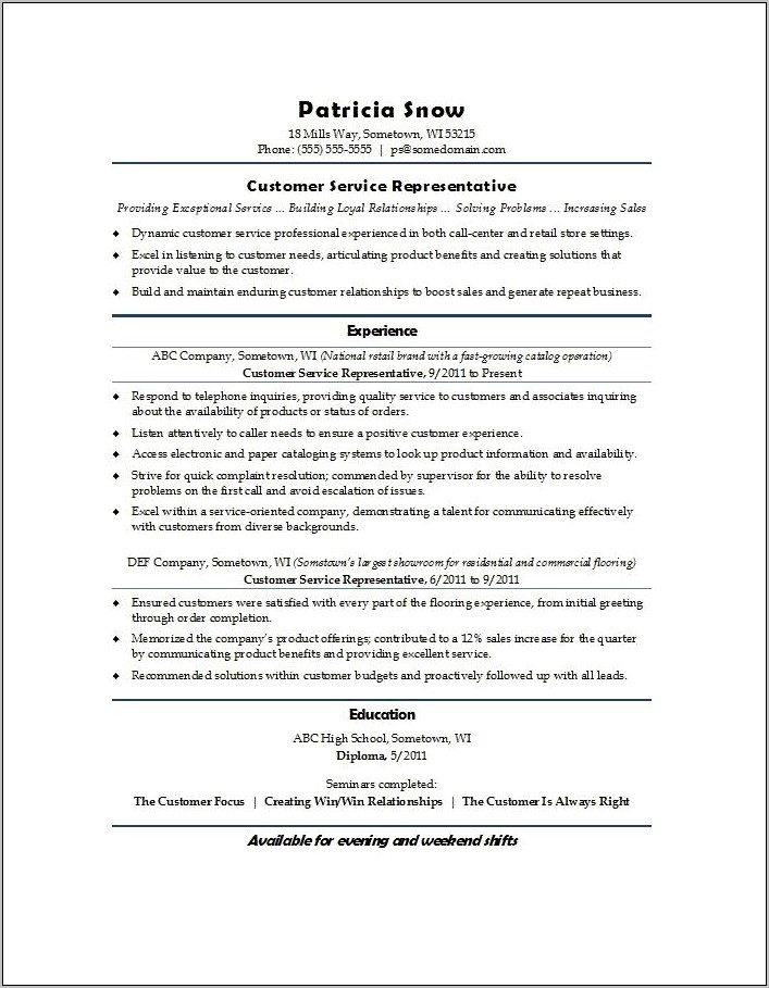 Customer Service Experience Written On A Resume