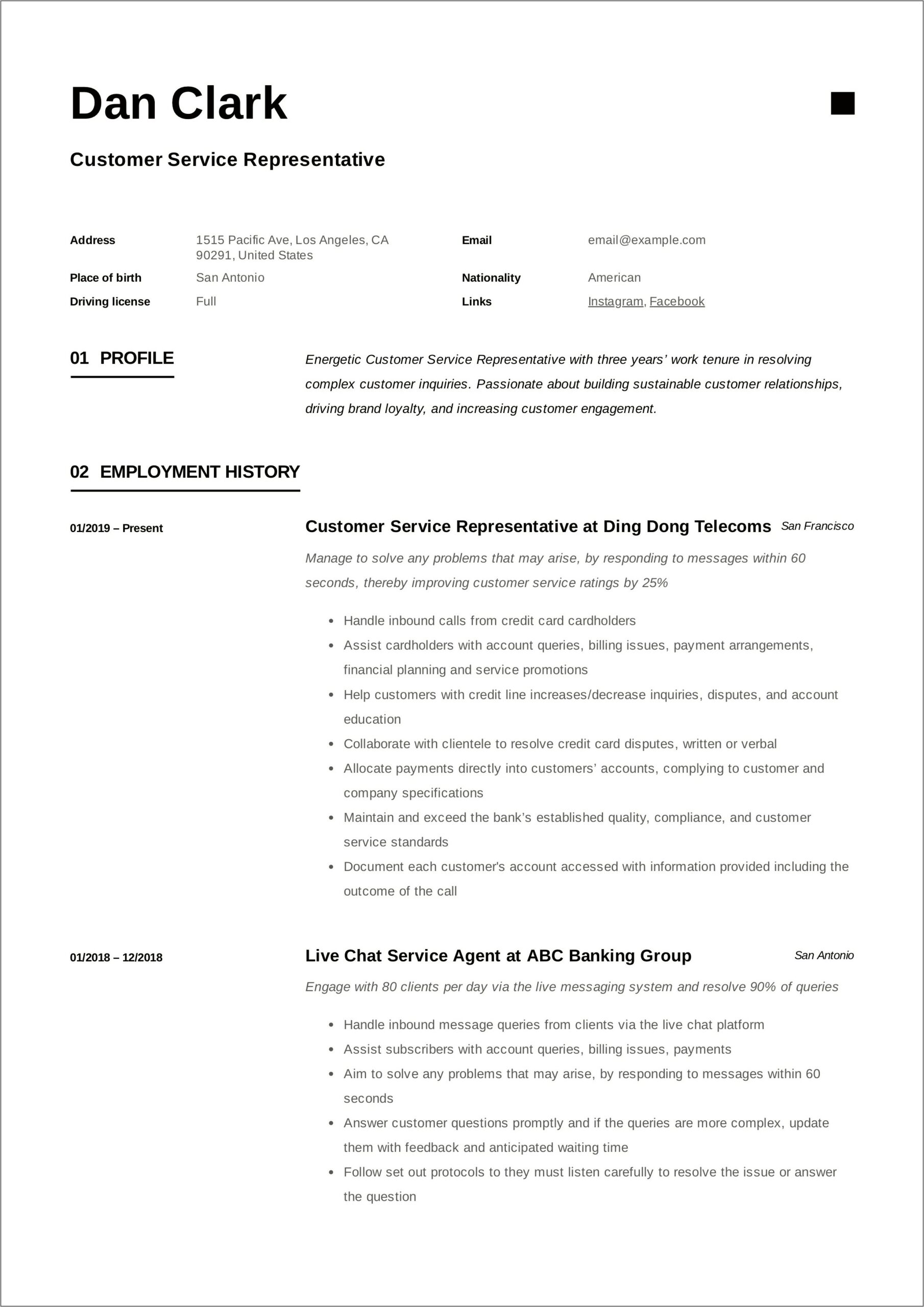 Customer Service Job Description Sample Resume