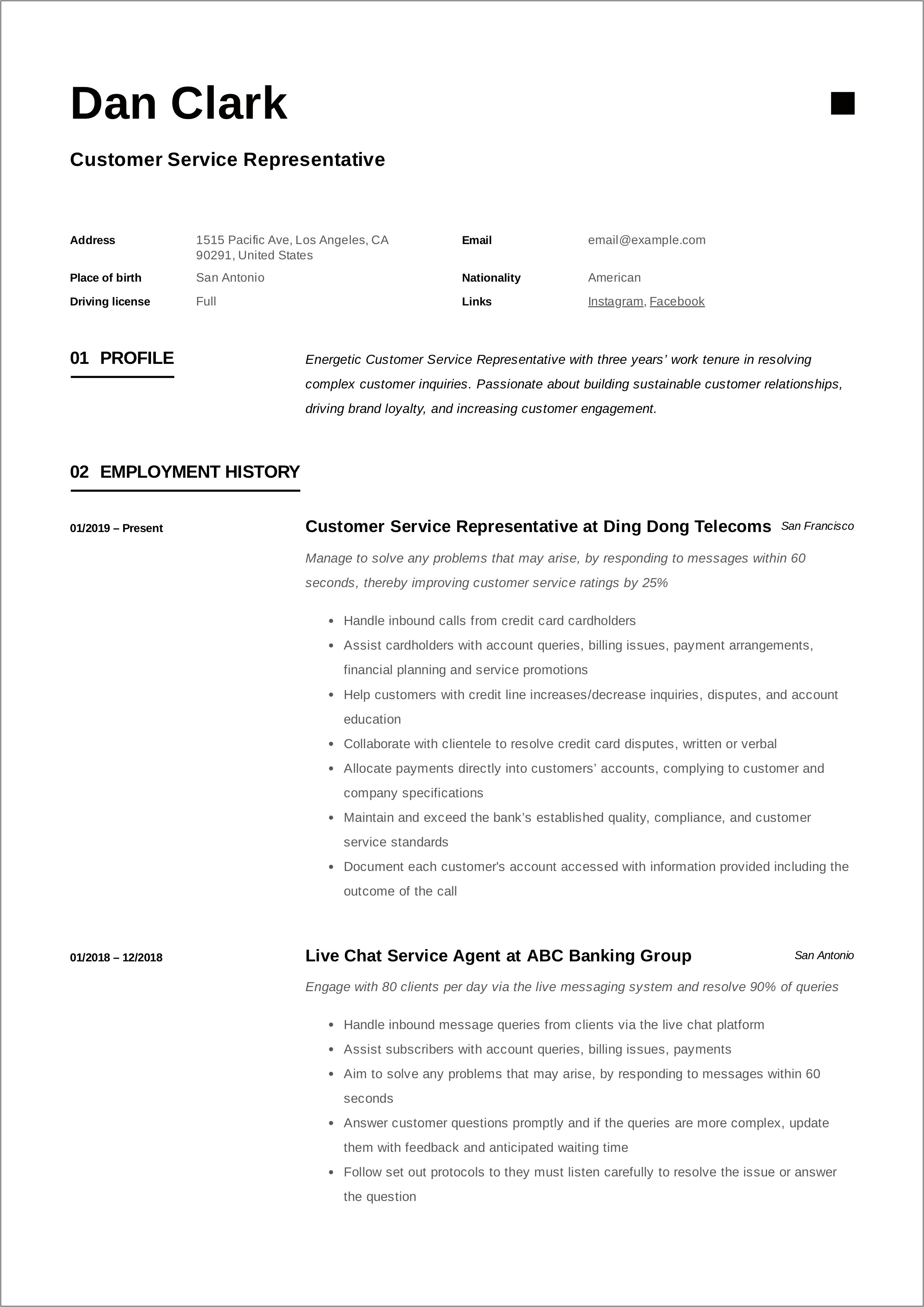 Customer Service Job Description Sample Resume