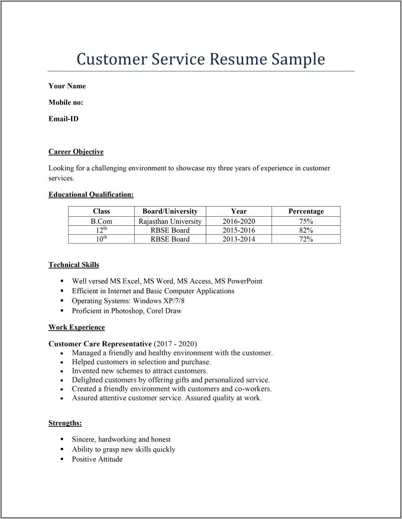 Customer Service Representative Resume Sample 2017