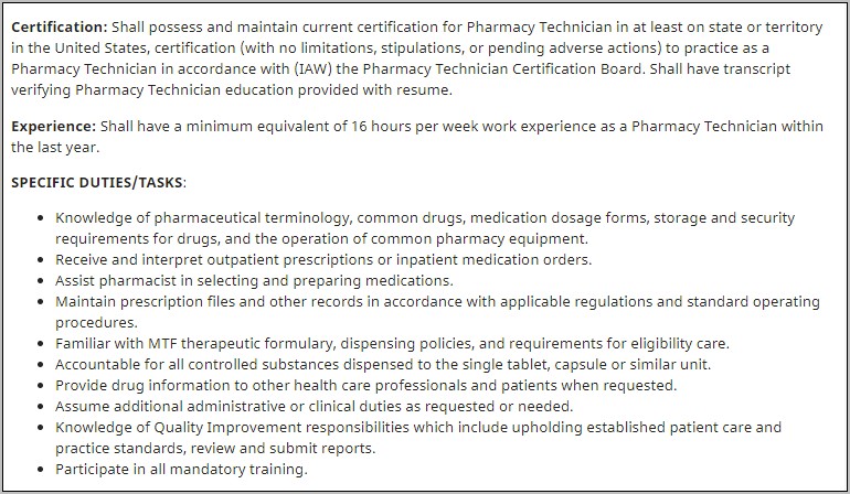 Cvs Pharmacy Technician Resume No Experience