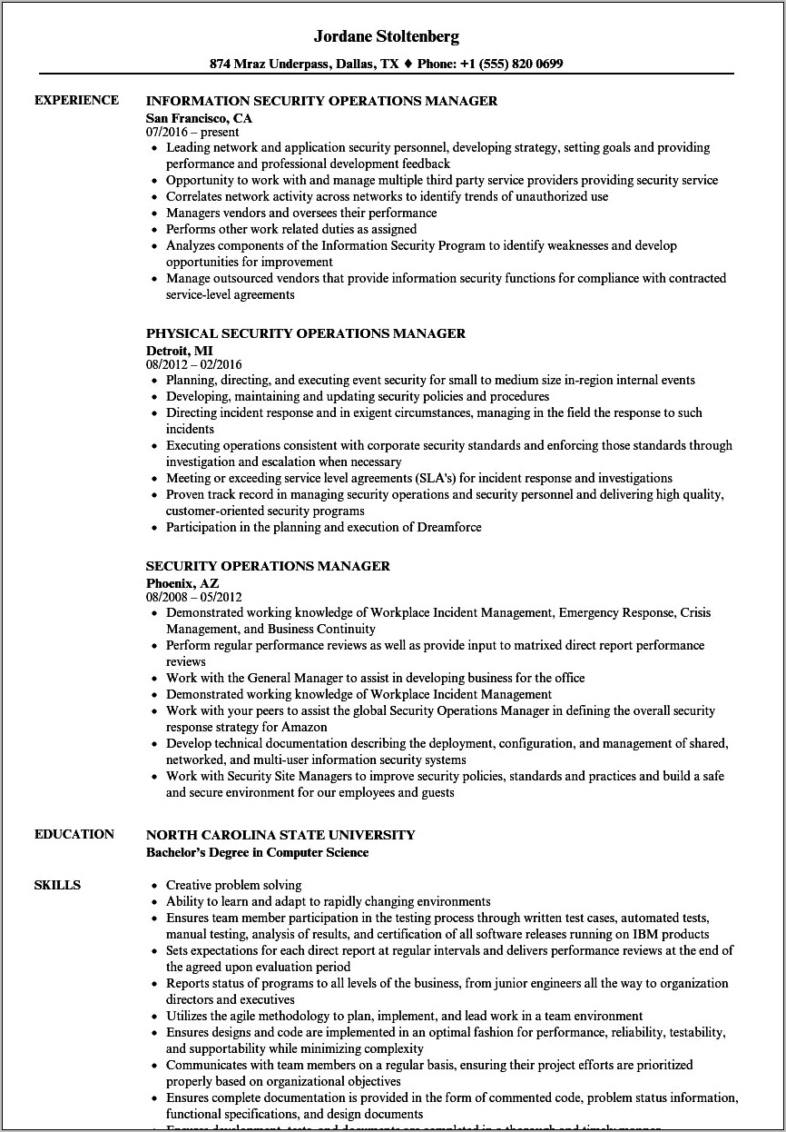 Cyber Incident Response And Recovery Manager Resume