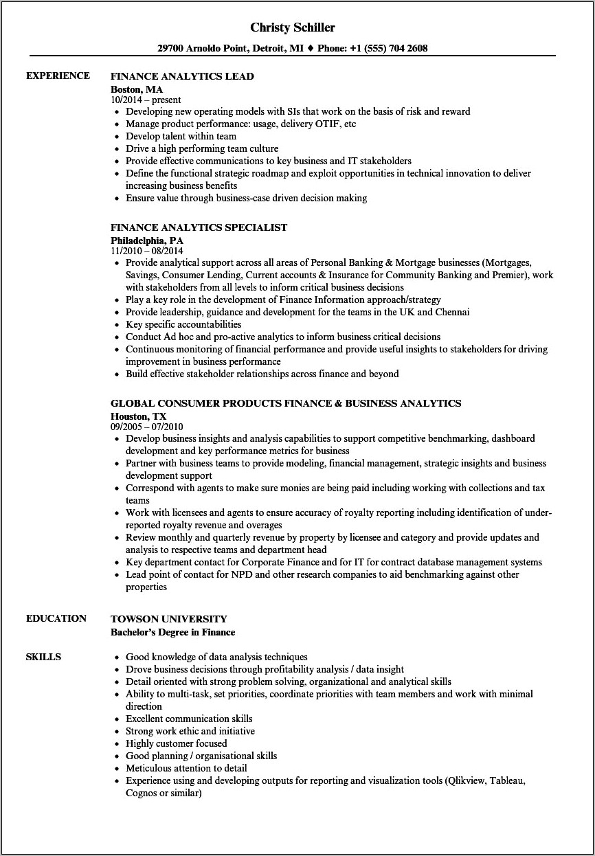 Data Science Resume For A Finance Job