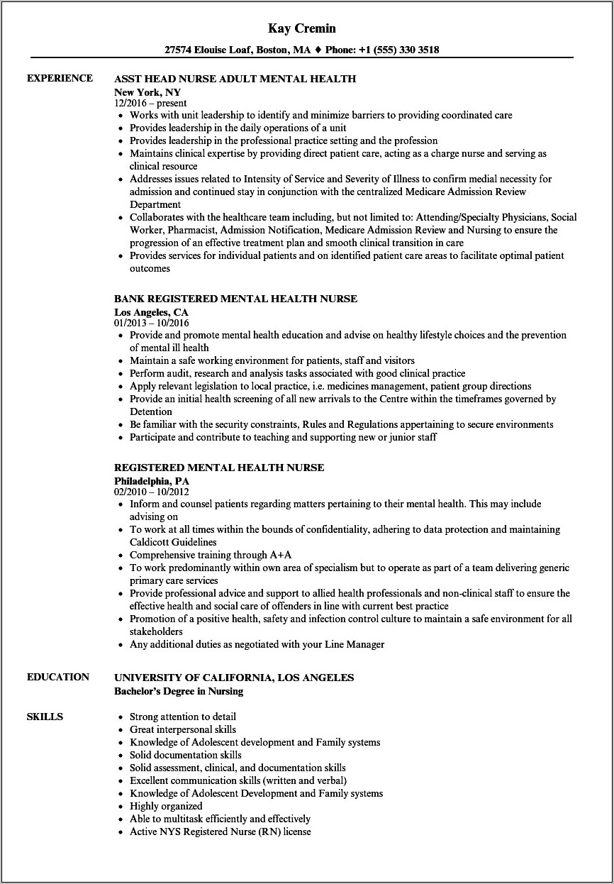 Director Of Utilization For Psychiatric Resume Summary