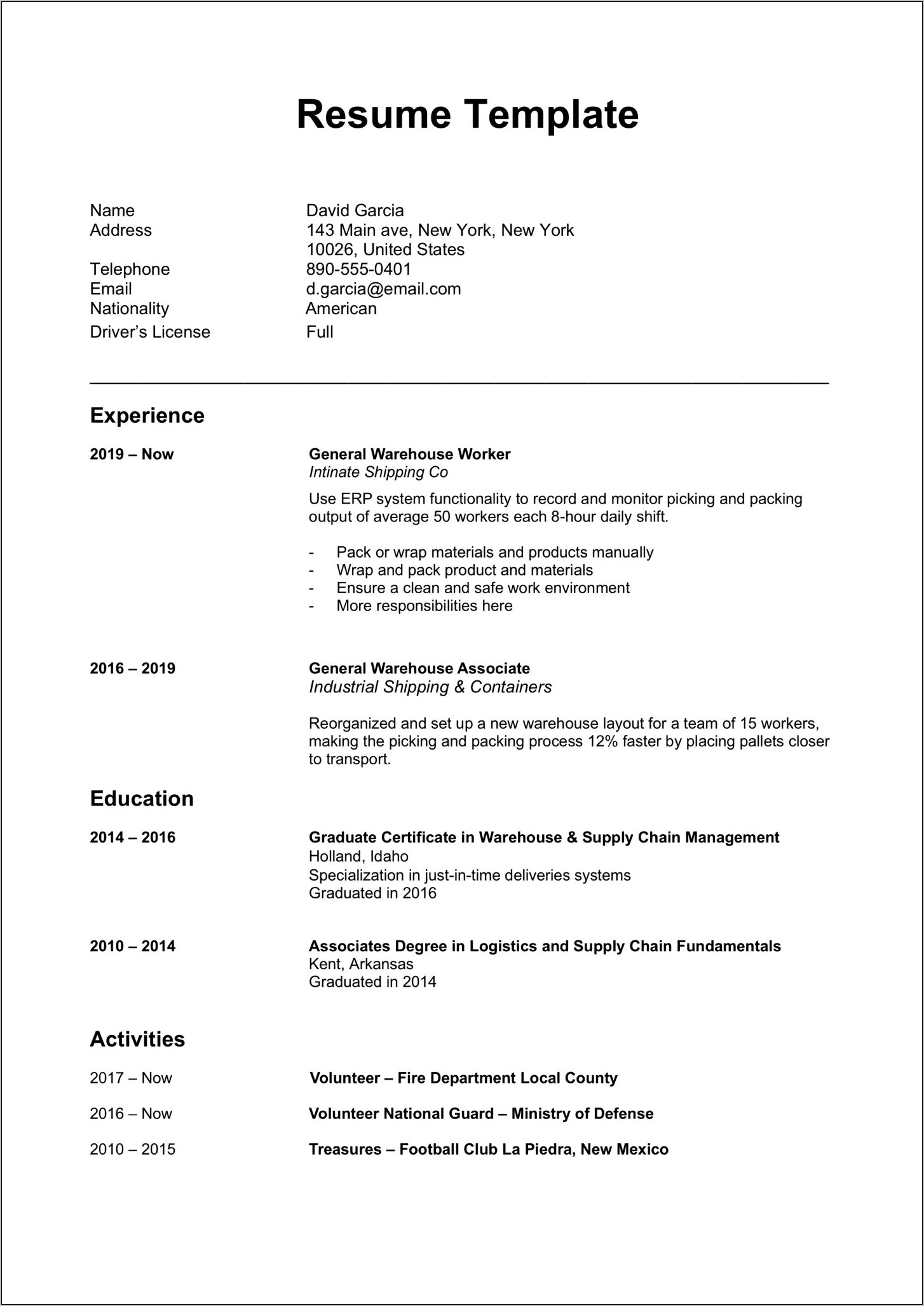 word document templates for resume