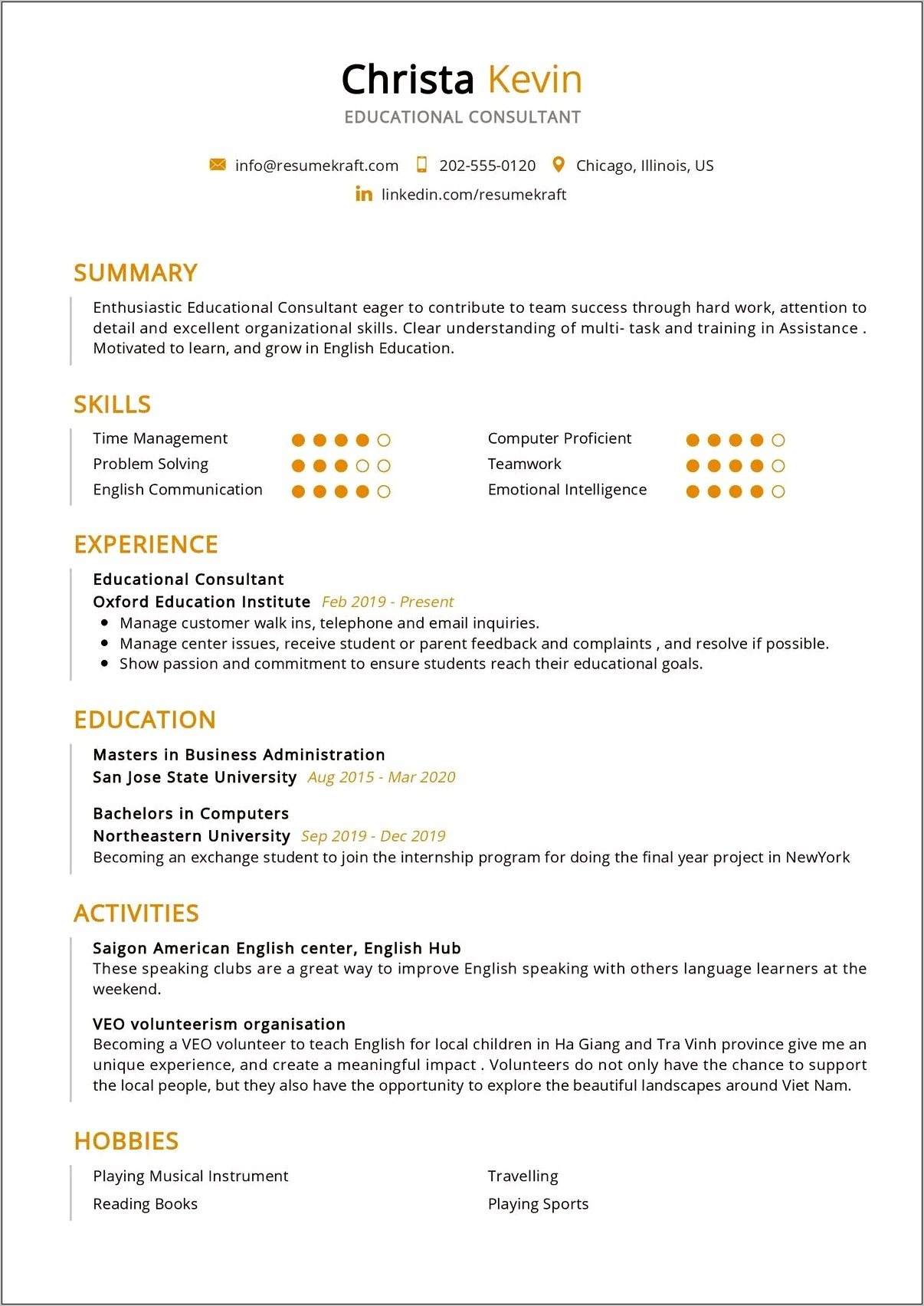 Elearning Training Consultant Resume Sample