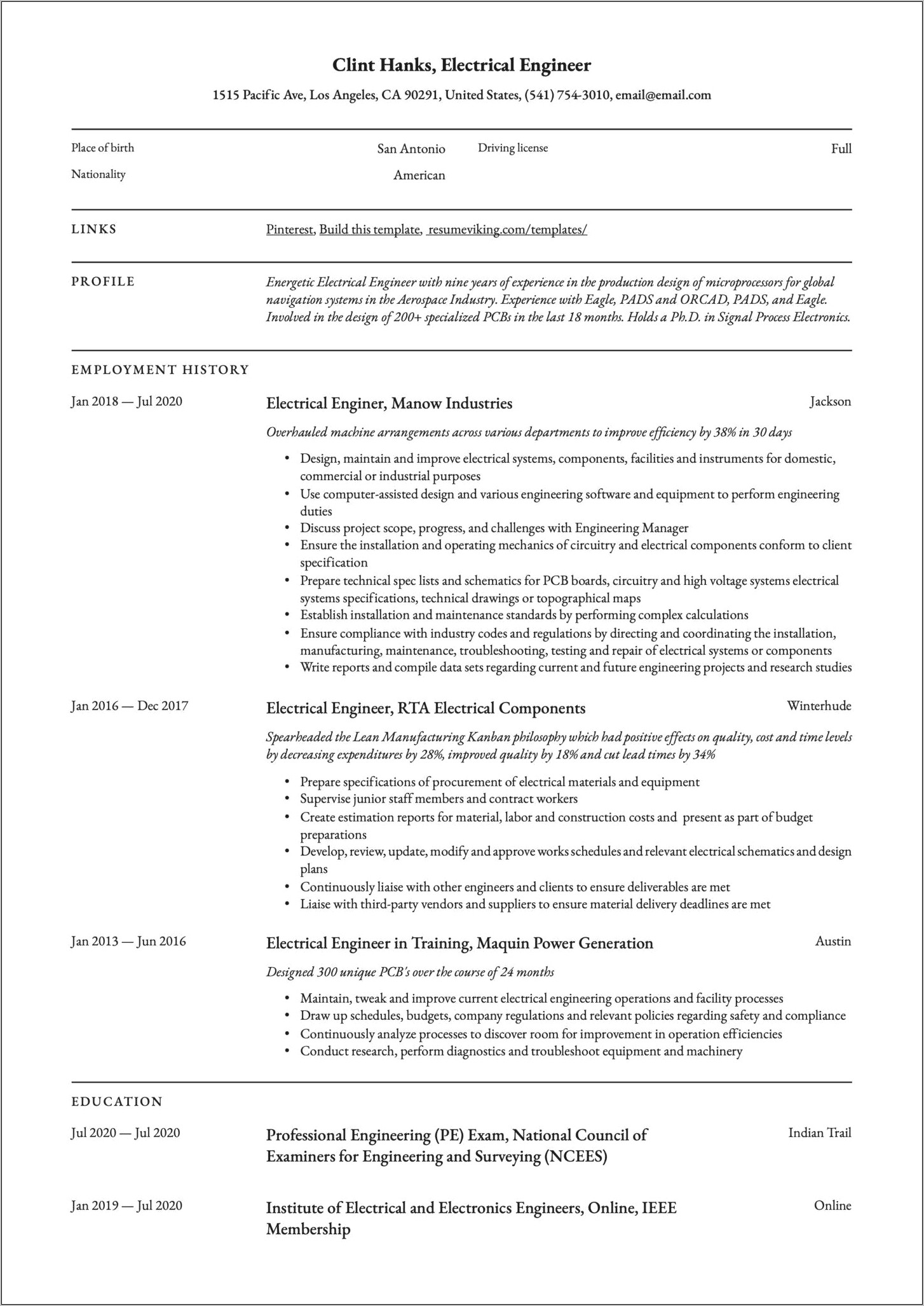 Electrical Engineering Resume With No Experience