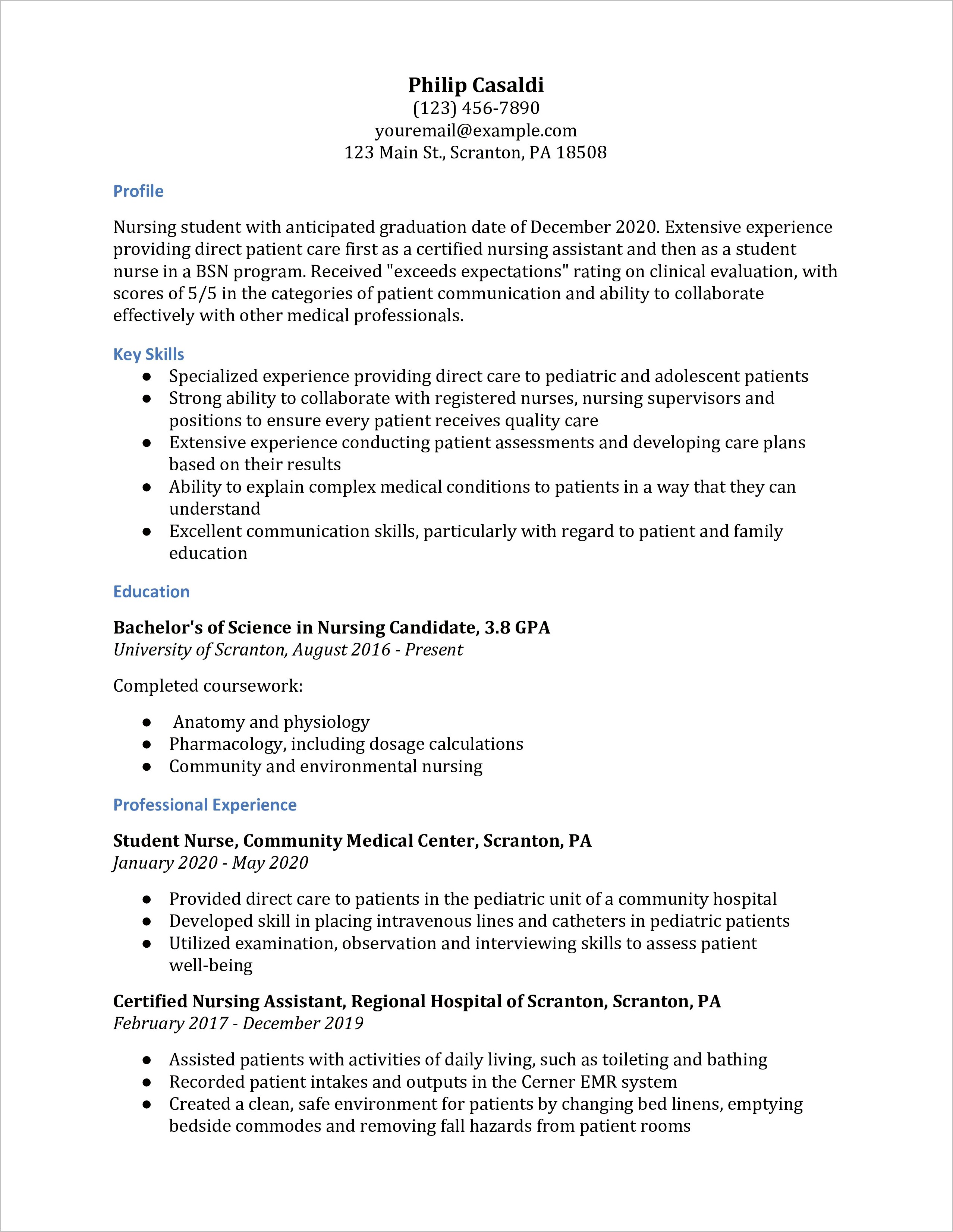 Emergency Department Observation Unit Resume Sample