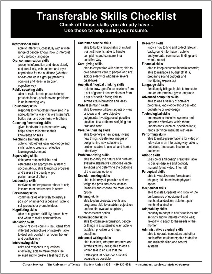 Employment Skills To List On Resume