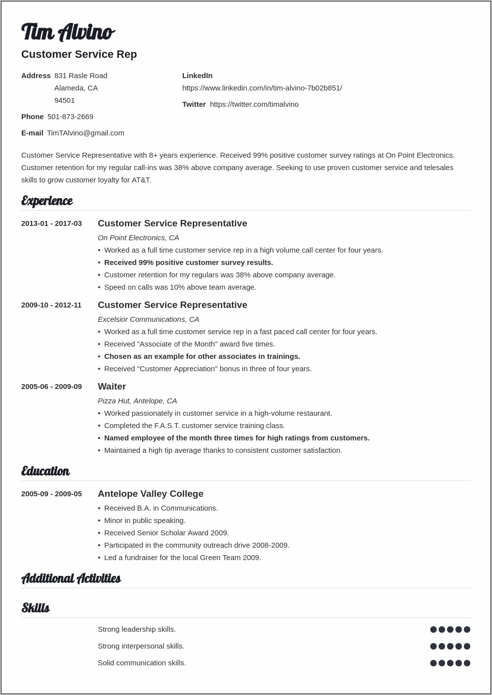 Entry Level Call Center Resume Sample