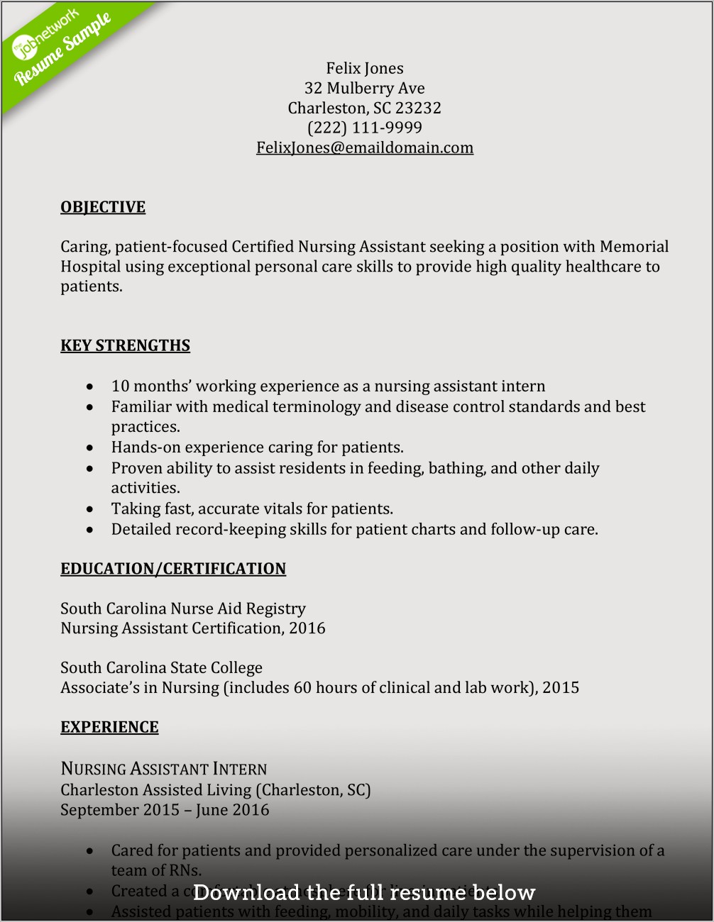 Entry Level Cna Resume Objective Examples